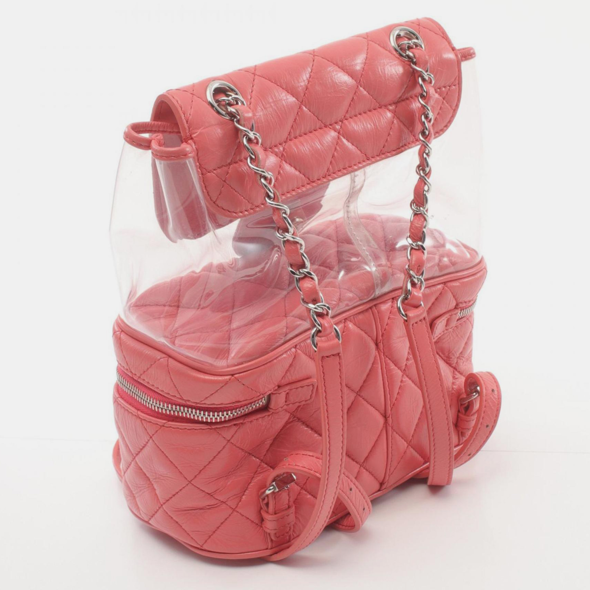 Chanel Pink Clear Leather Vinyl Matelasse Rucksack Backpack