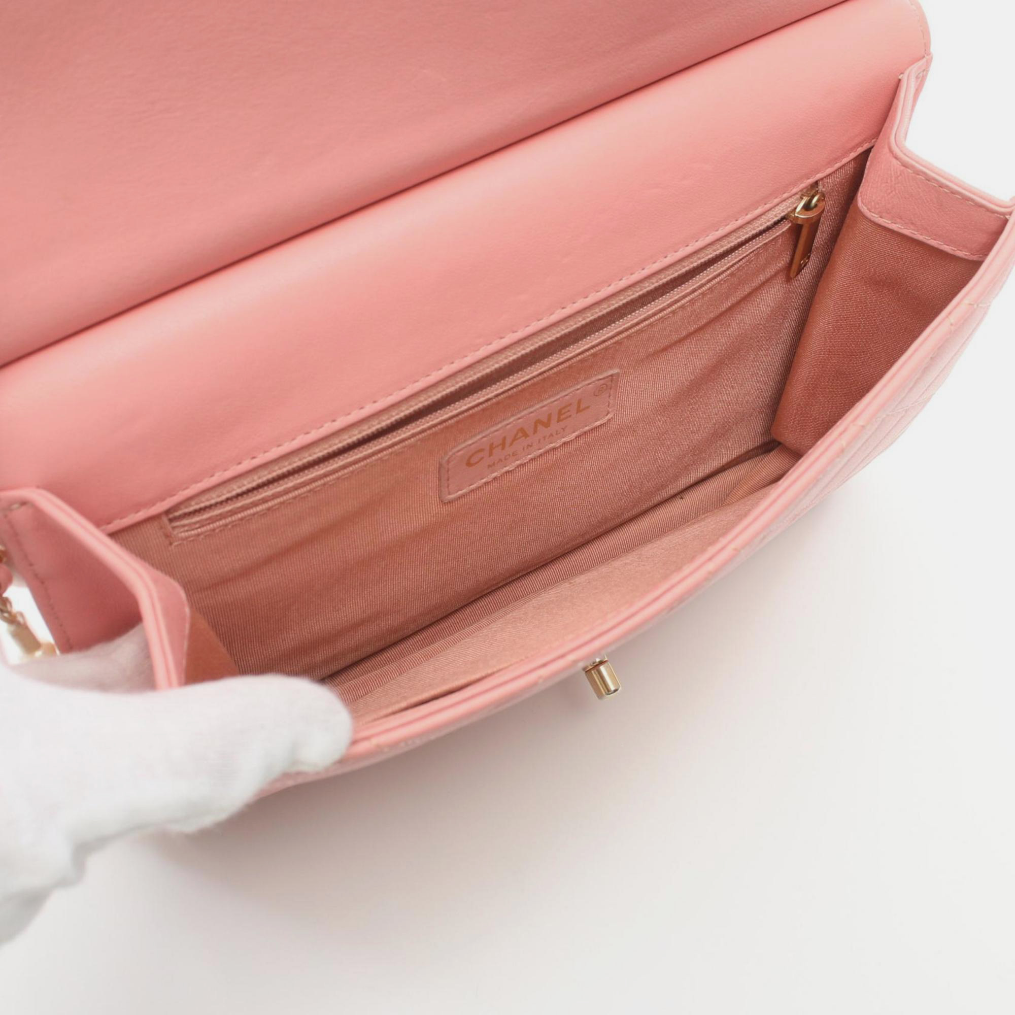 Chanel Pink Leather Matelasse Shoulder Bag