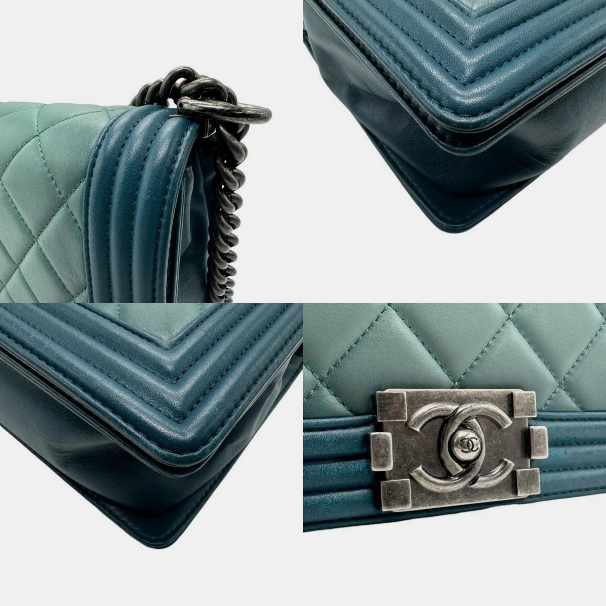 Chanel Green Lambskin Boy Chanel Shoulder Bag