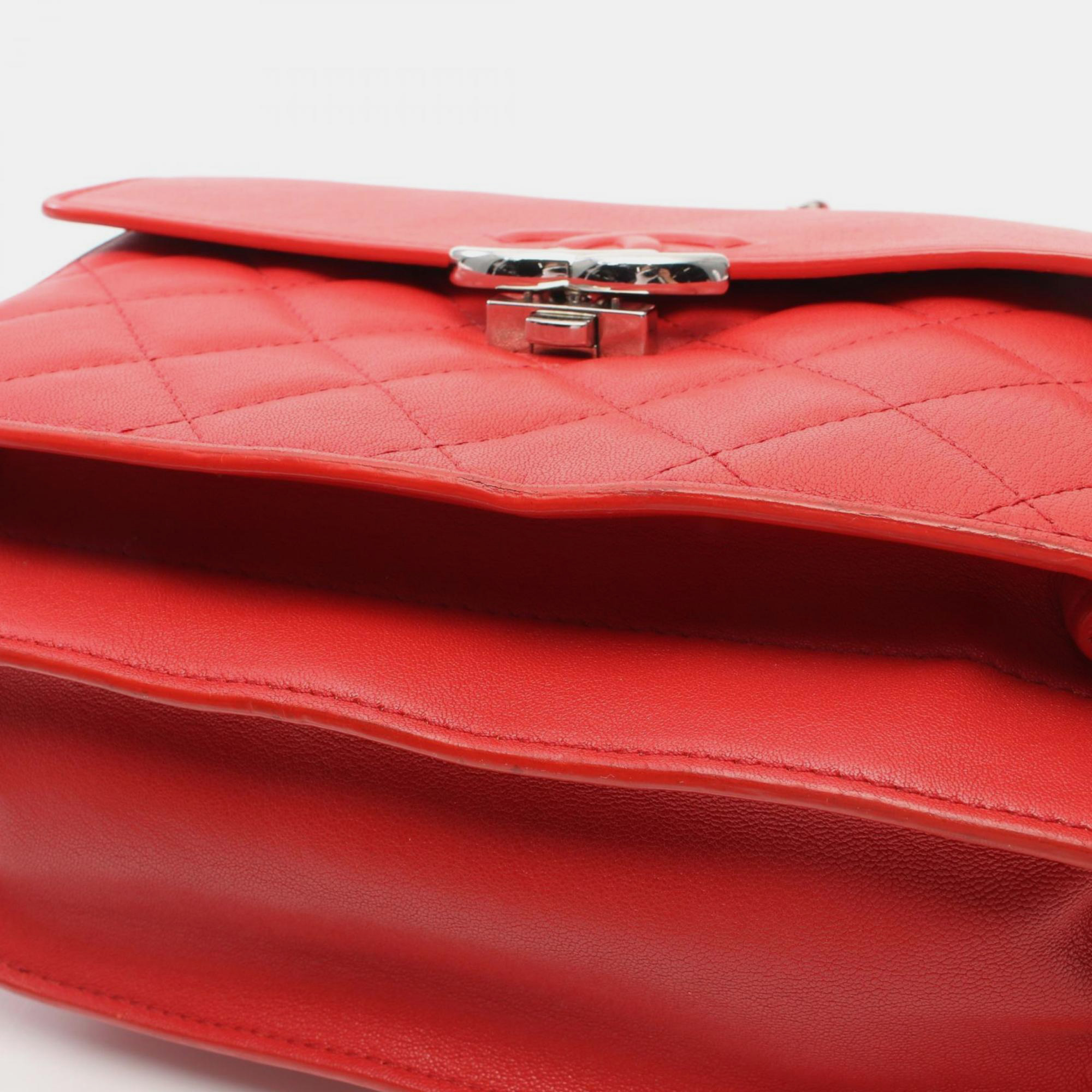 Chanel Red Leather Matelasse Half Coco Shoulder Bag