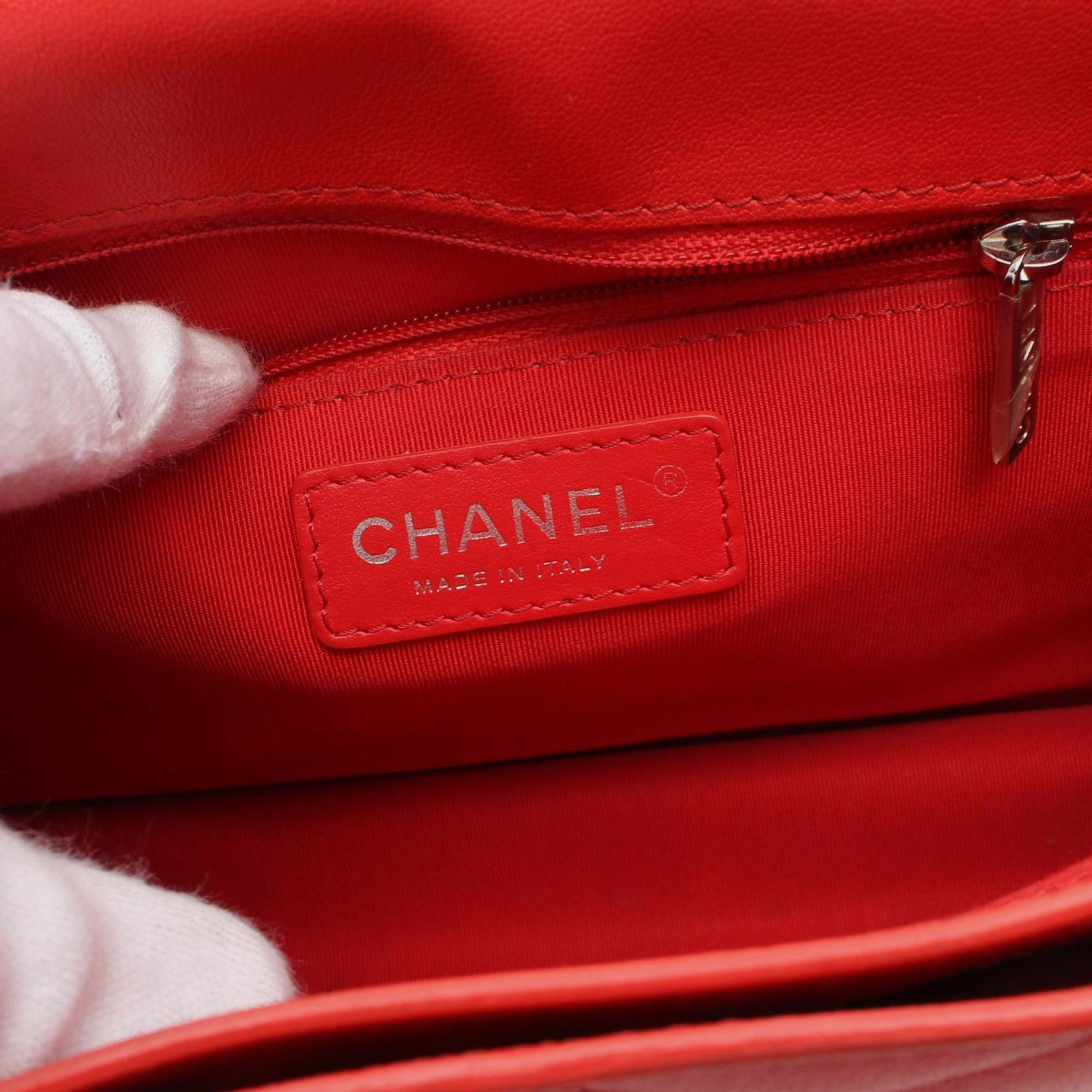 Chanel Red Leather Matelasse Half Coco Shoulder Bag