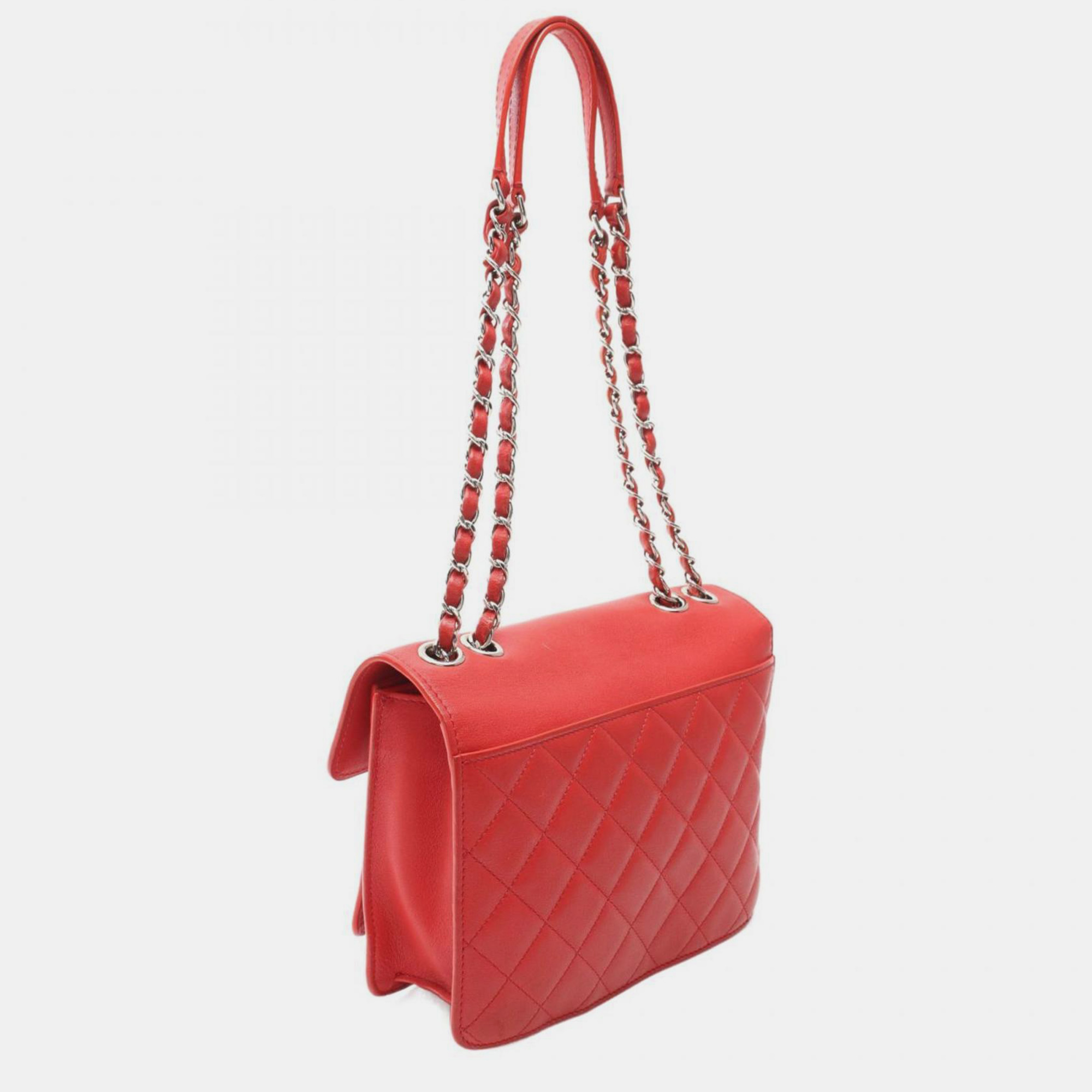 Chanel Red Leather Matelasse Half Coco Shoulder Bag