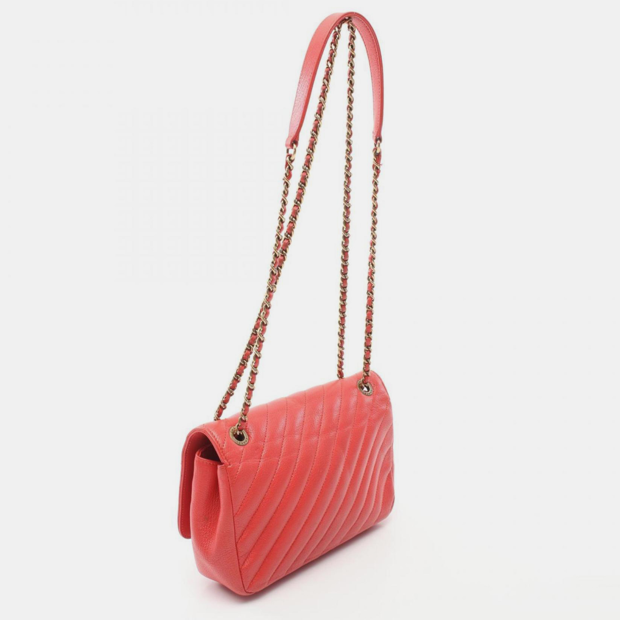 Chanel Red Leather Chevron Bias Stitch Shoulder Bag