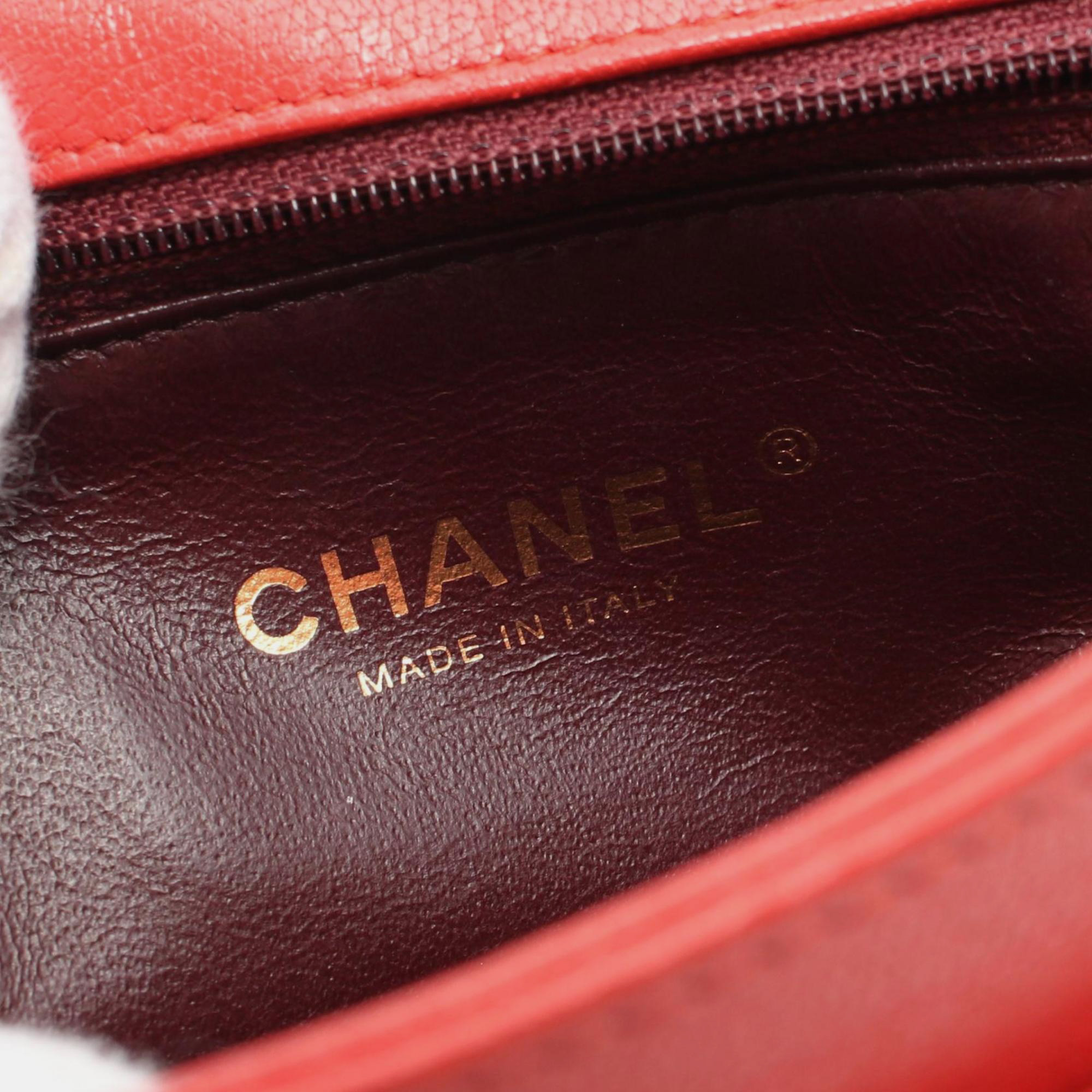 Chanel Red Leather Chevron Bias Stitch Shoulder Bag