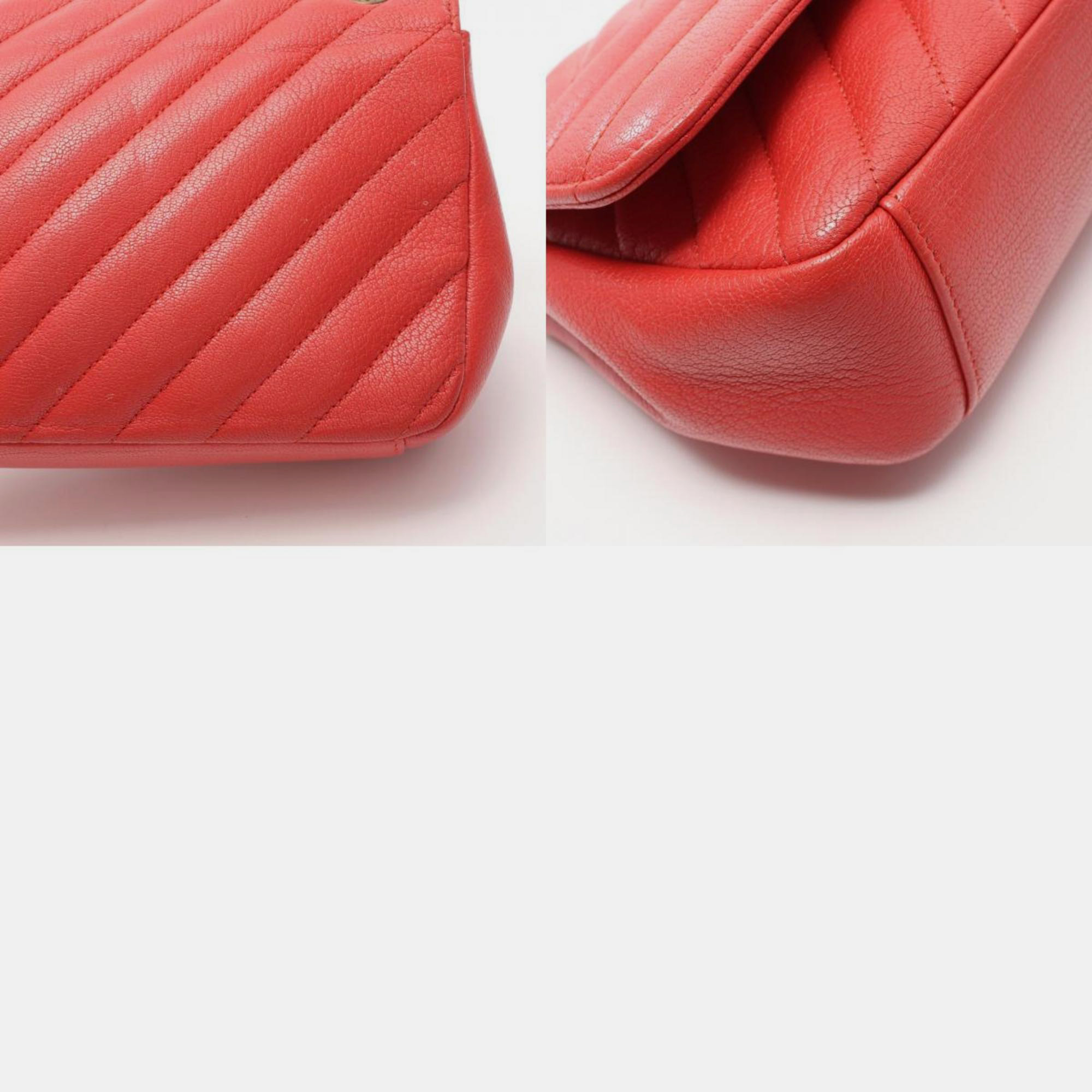 Chanel Red Leather Chevron Bias Stitch Shoulder Bag