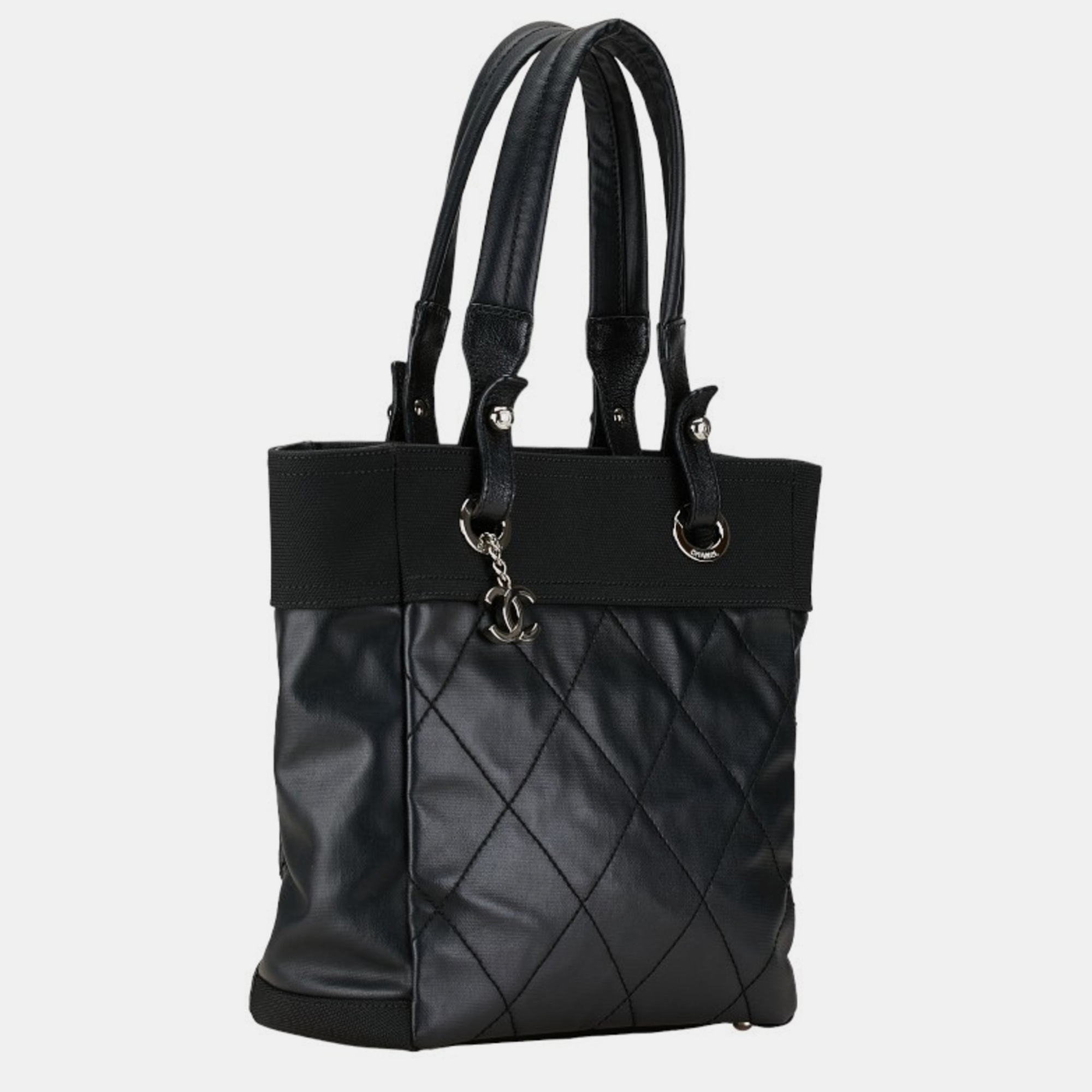 Chanel Black Pvc Canvas Coco Mark Paris Biarritz Tote Pm Bag