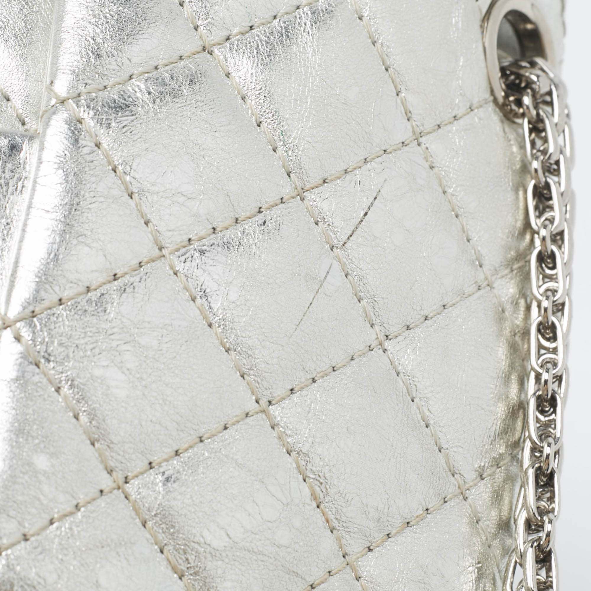 Chanel Silver Quilted Patent Leather Classic 224 Reissue 2.55 Flap Bag