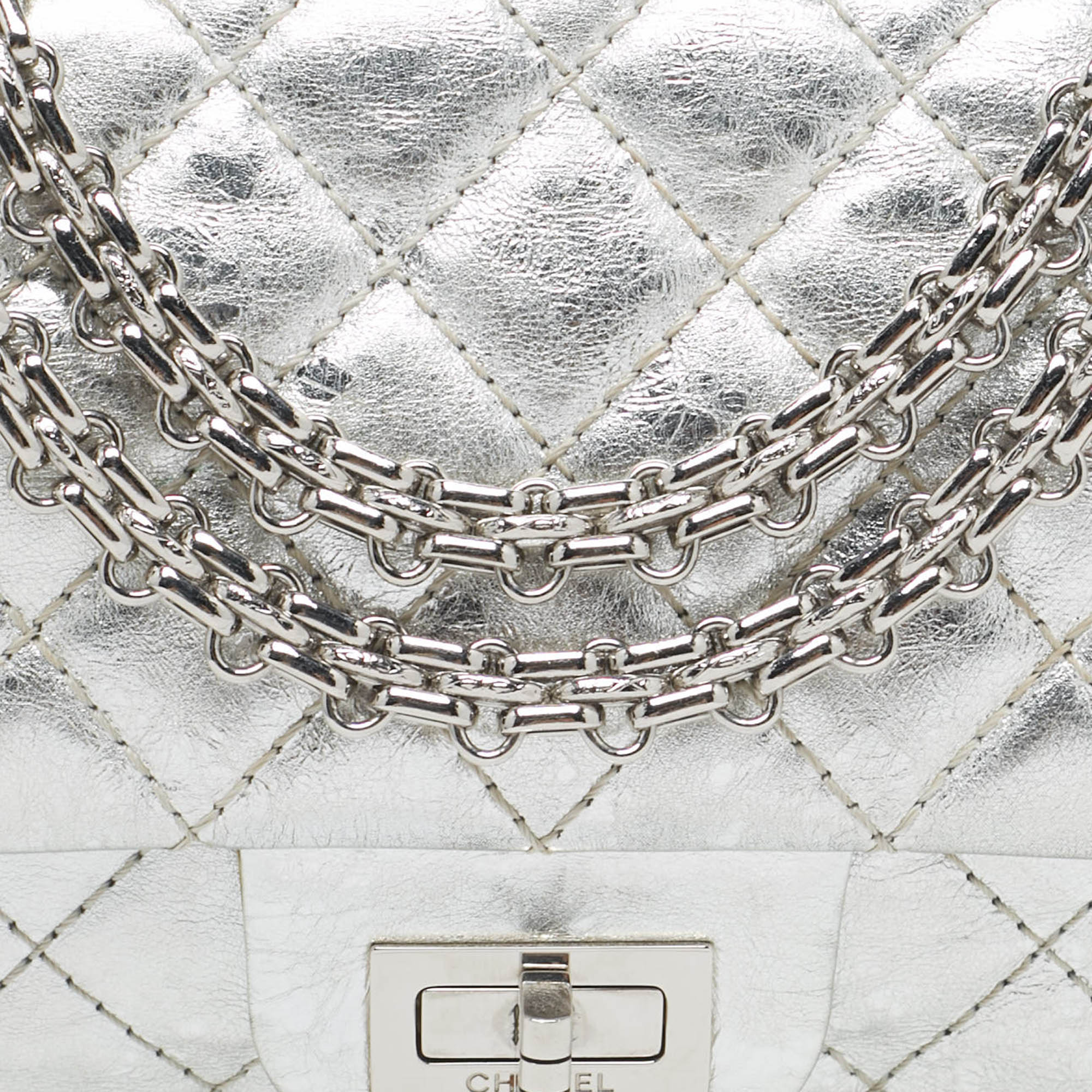 Chanel Silver Quilted Patent Leather Classic 224 Reissue 2.55 Flap Bag