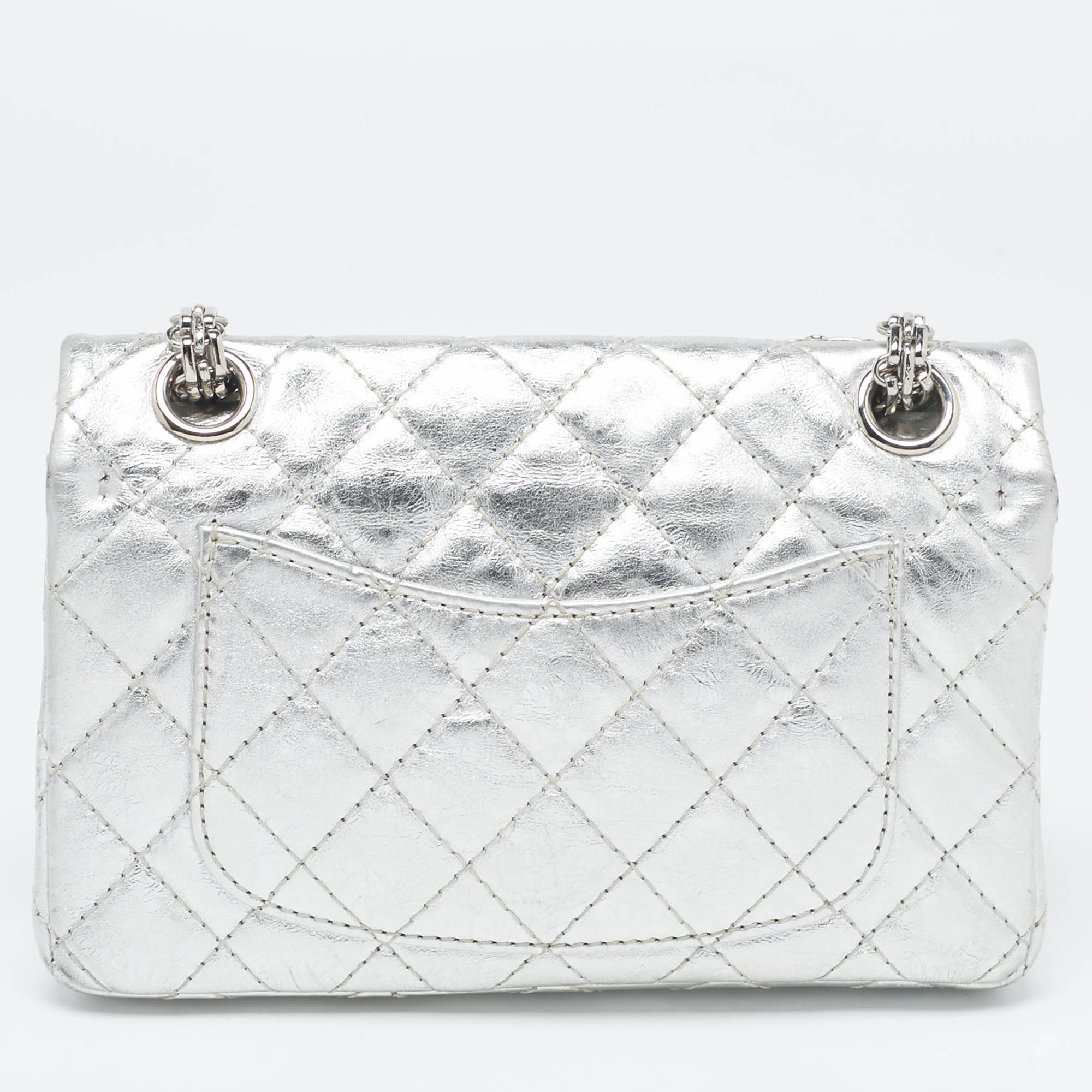 Chanel Silver Quilted Patent Leather Classic 224 Reissue 2.55 Flap Bag