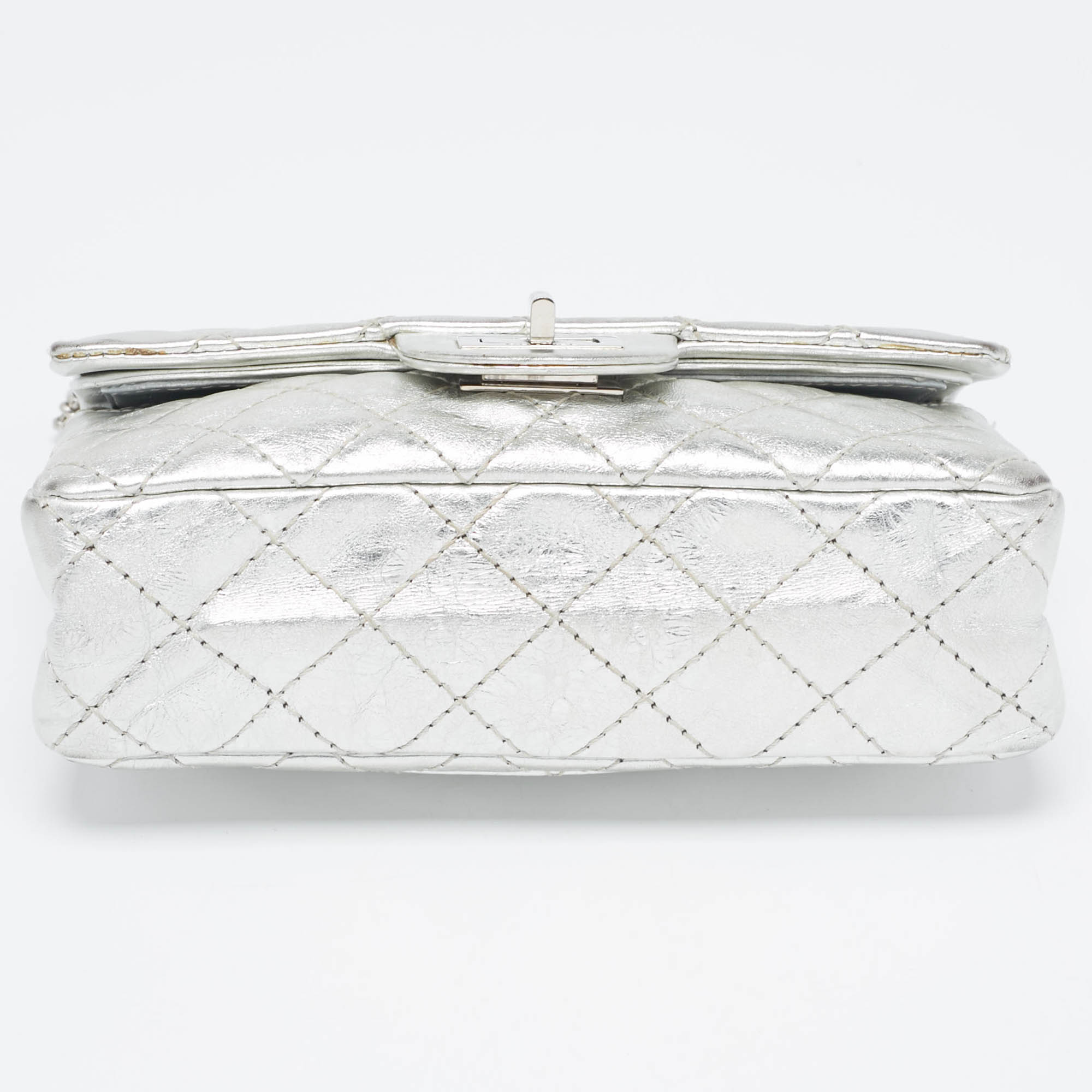 Chanel Silver Quilted Patent Leather Classic 224 Reissue 2.55 Flap Bag