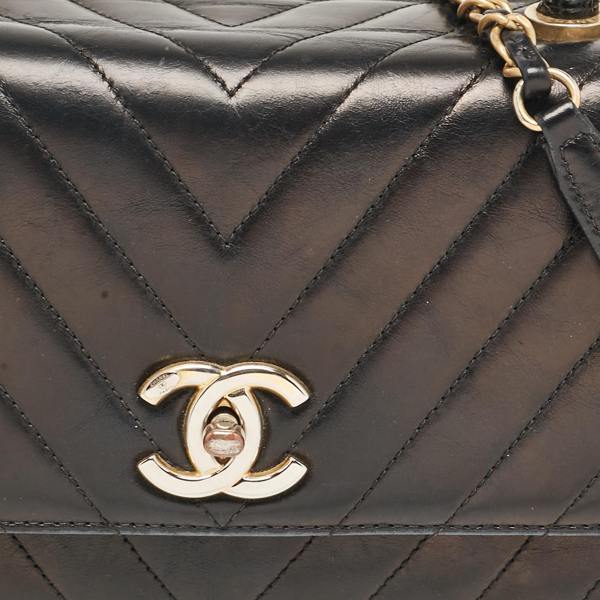 Chanel Black Chevron Leather Small Coco Top Handle Bag