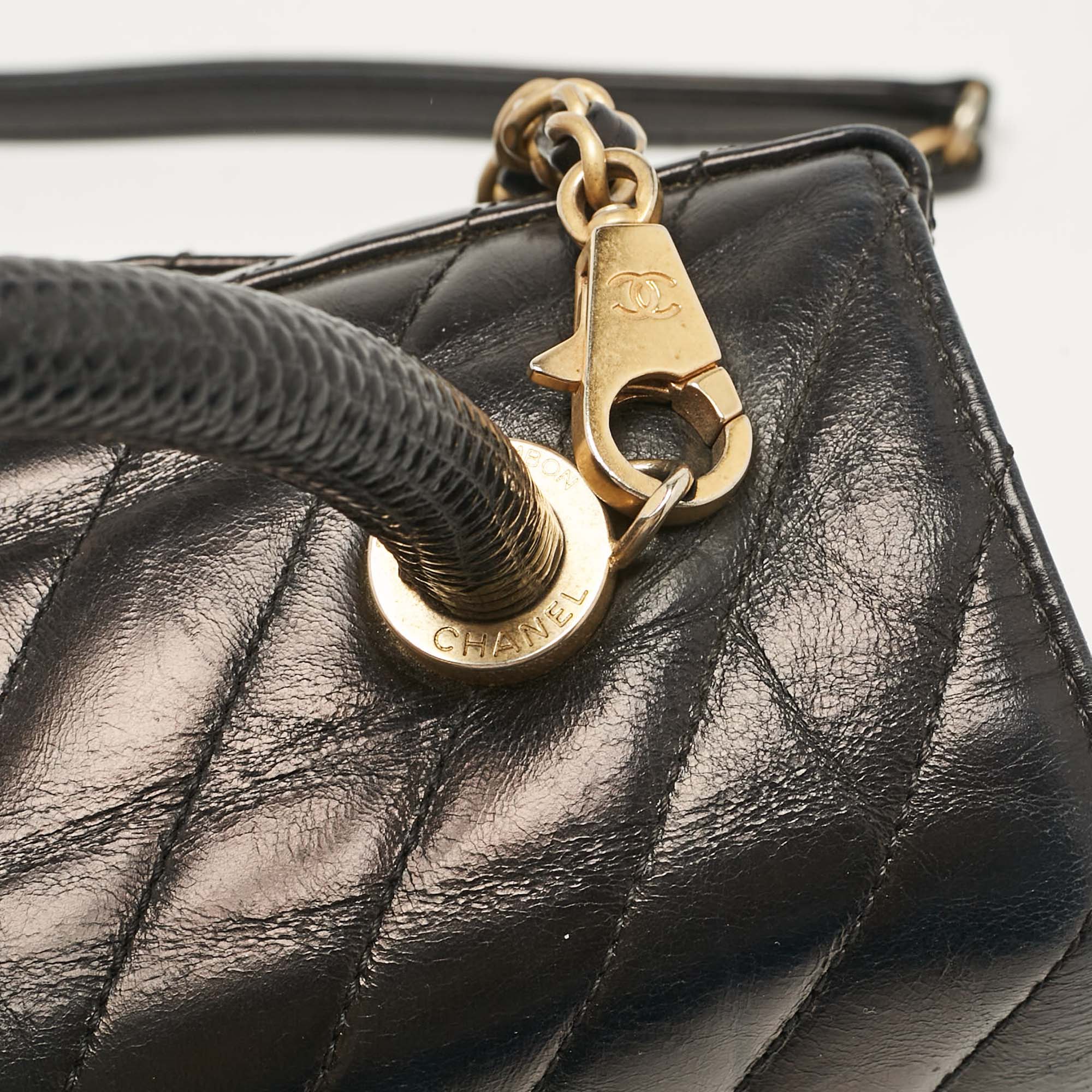 Chanel Black Chevron Leather Small Coco Top Handle Bag