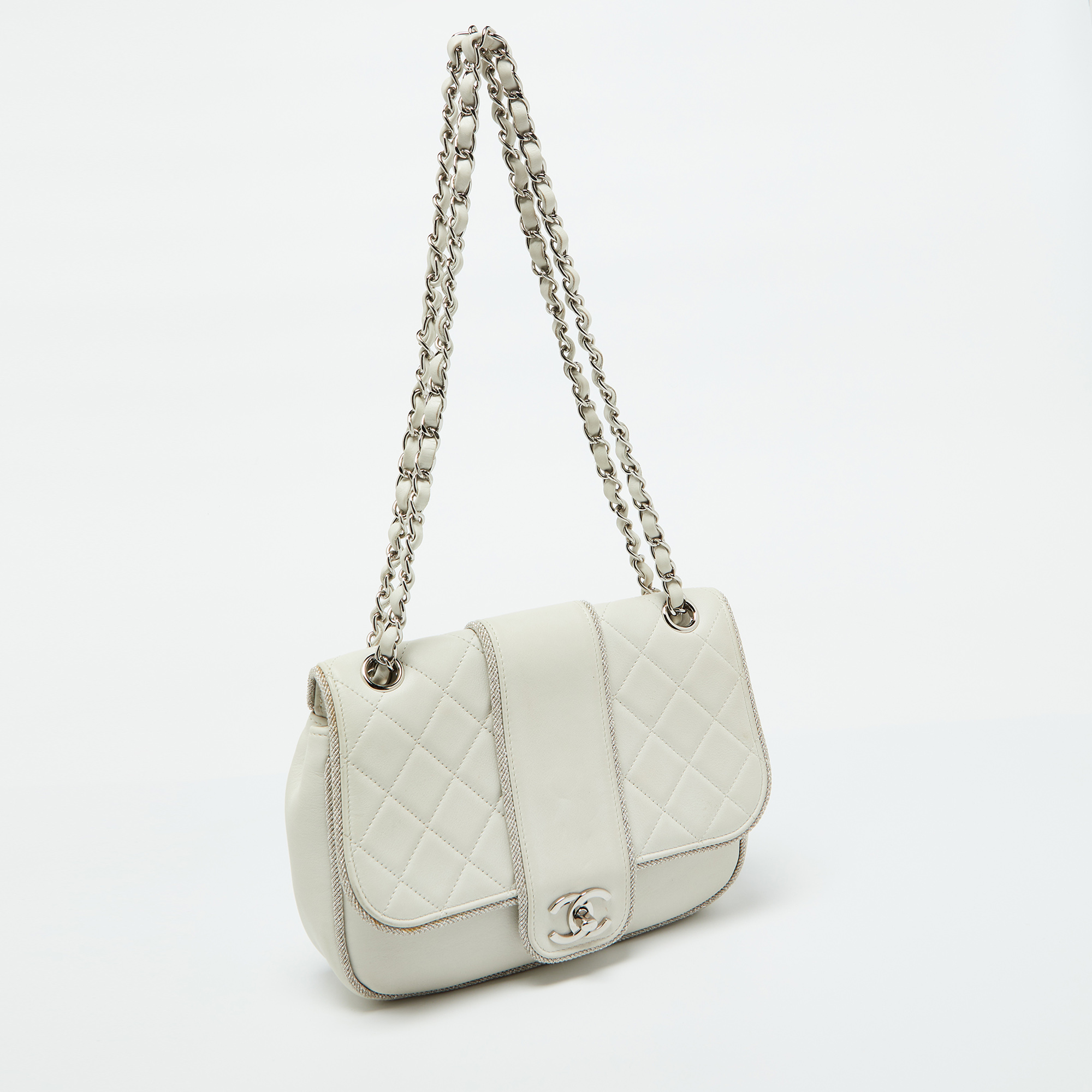 Chanel White Quilted Leather Elementary Chic Flap Bag