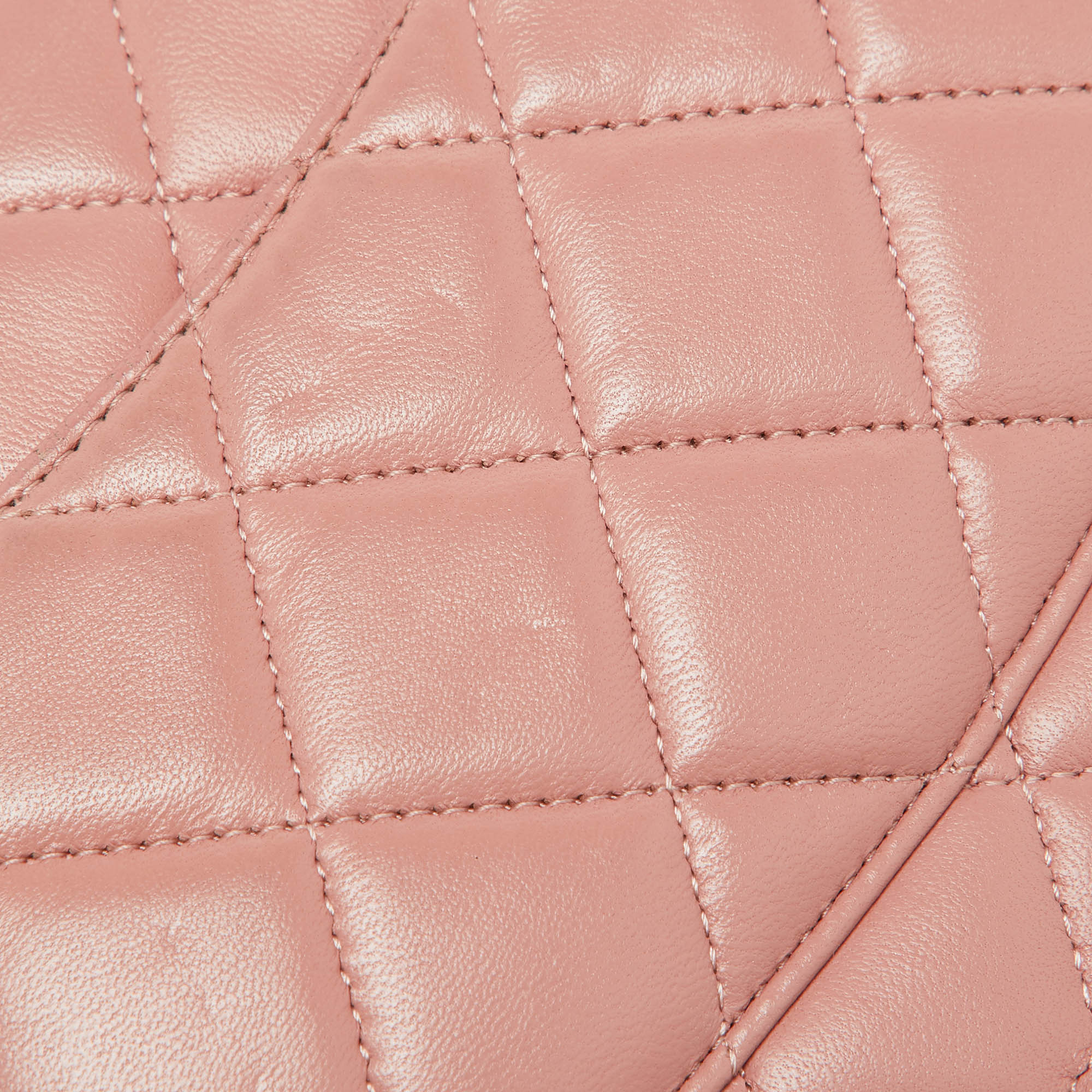 Chanel Peach Pink Quilted Leather CC Flap Wallet On Chain