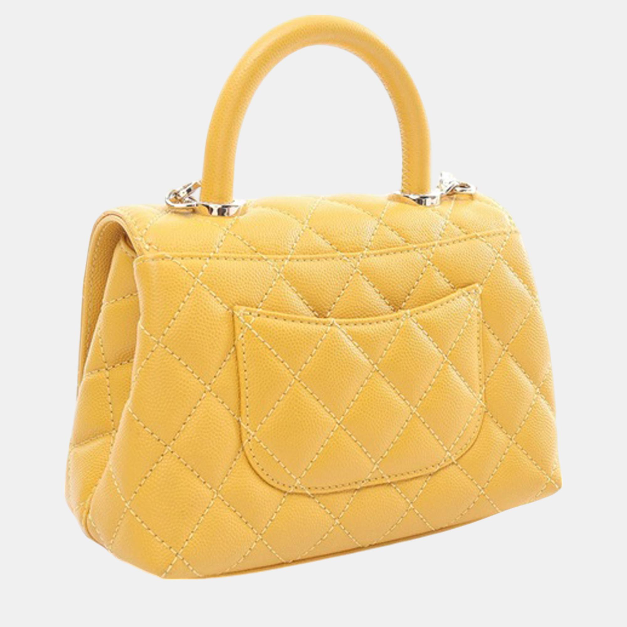 Chanel Yellow Leather Extra Mini Caviar Coco Top Handle Bag