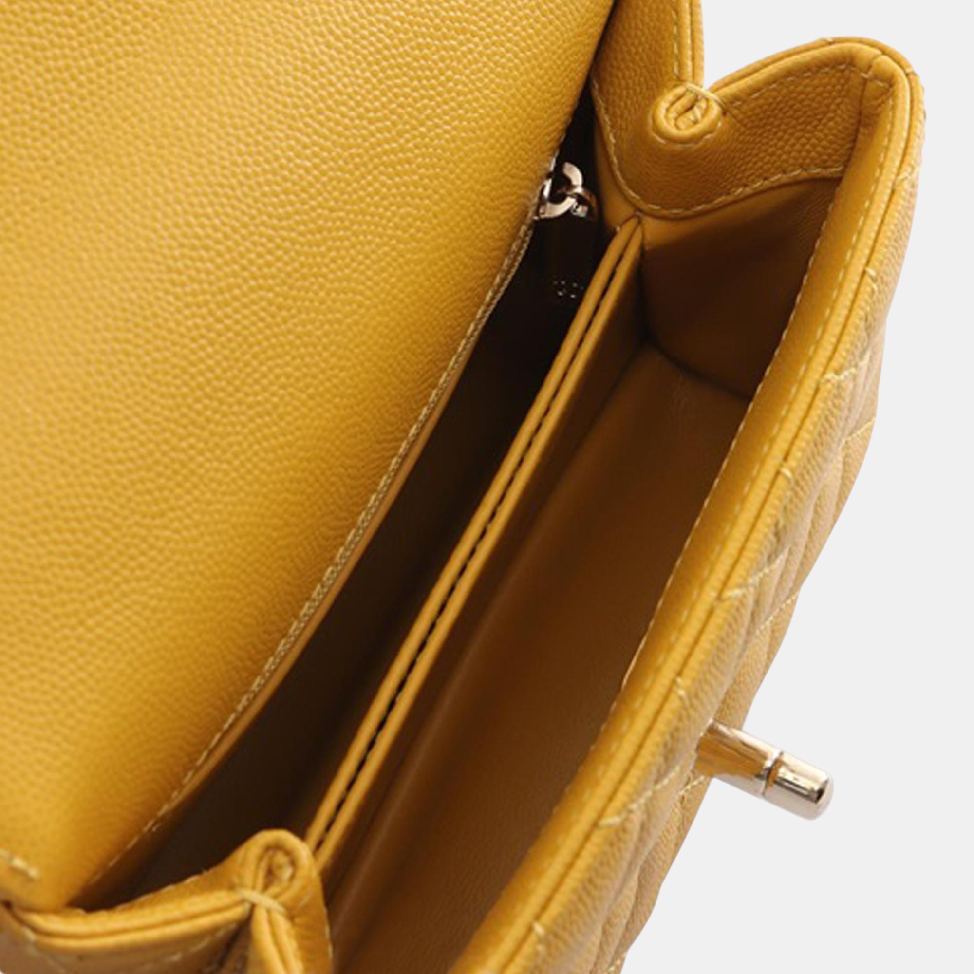 Chanel Yellow Leather Extra Mini Caviar Coco Top Handle Bag