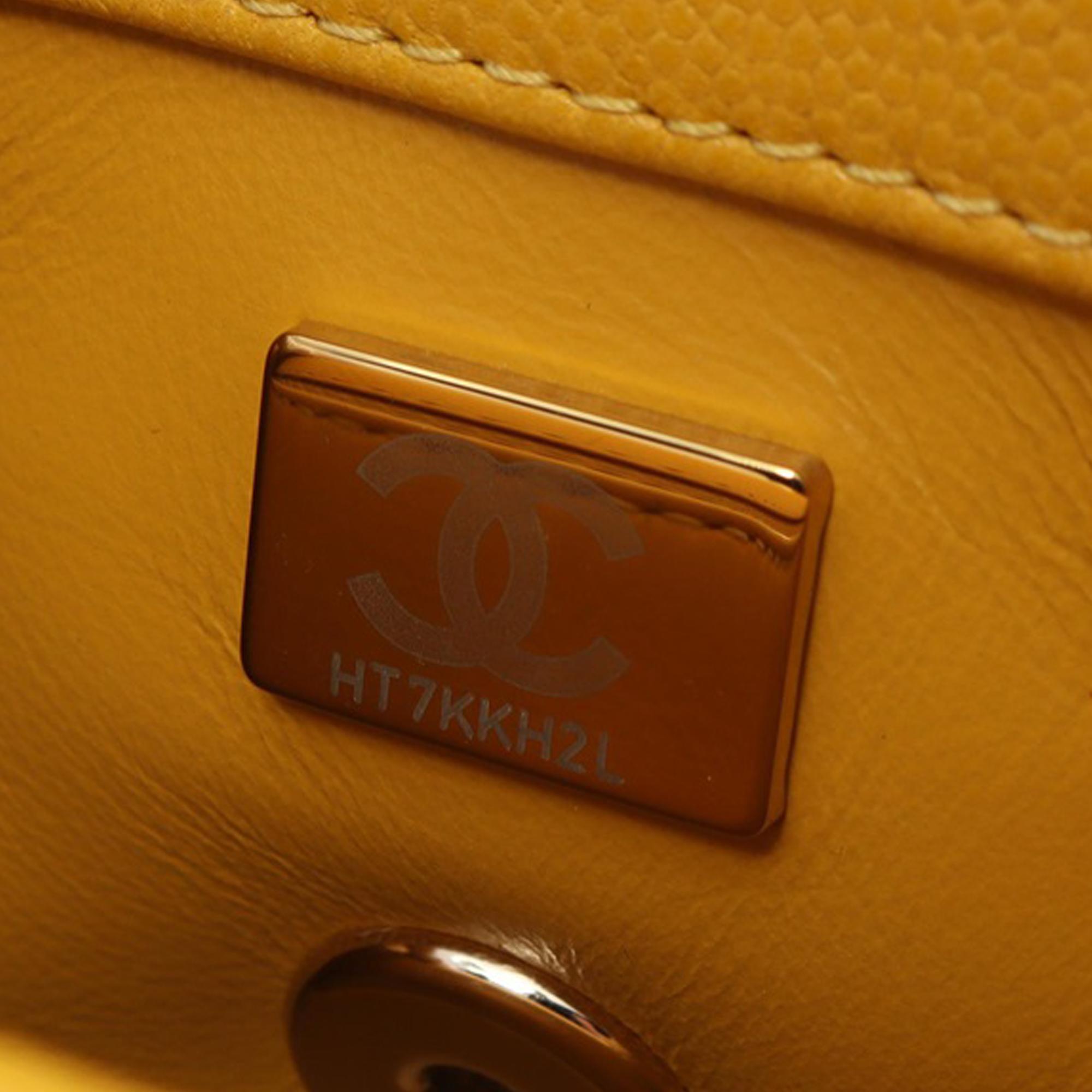 Chanel Yellow Leather Extra Mini Caviar Coco Top Handle Bag