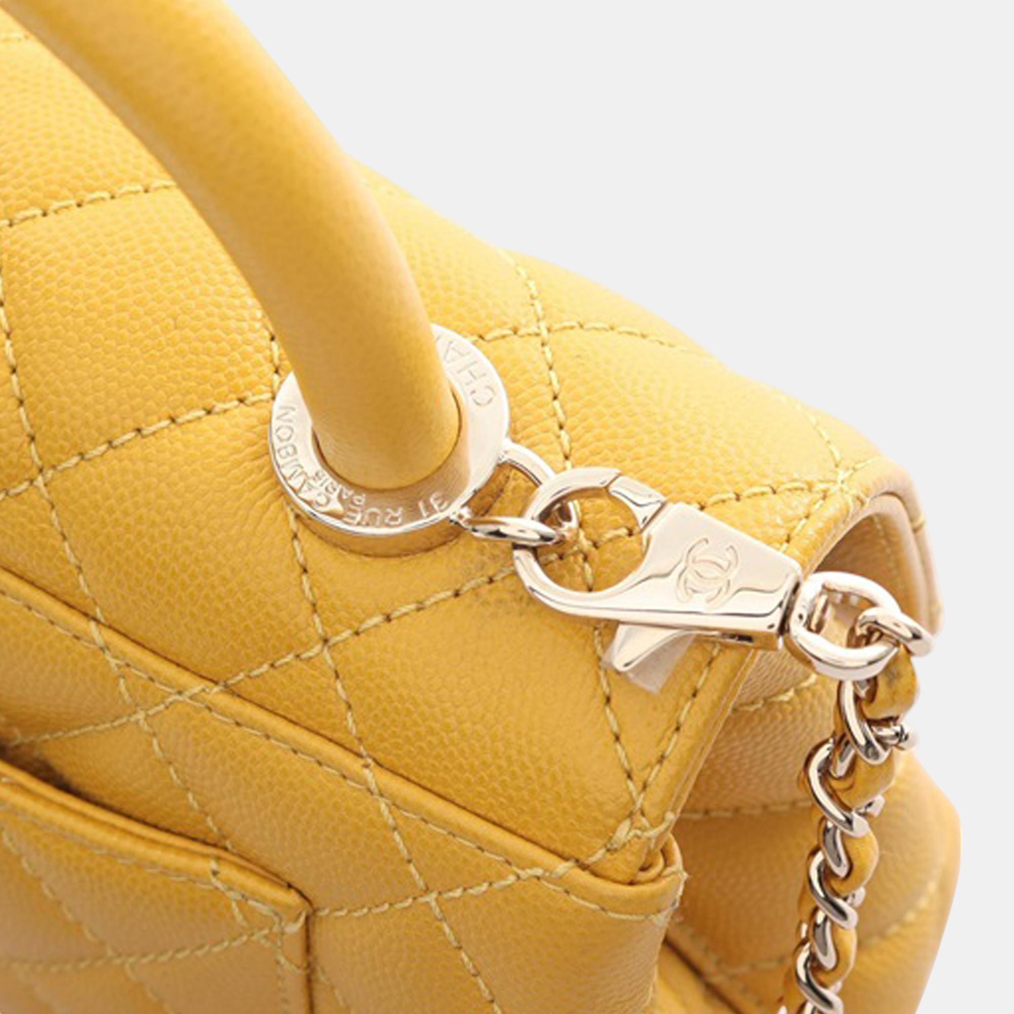 Chanel Yellow Leather Extra Mini Caviar Coco Top Handle Bag