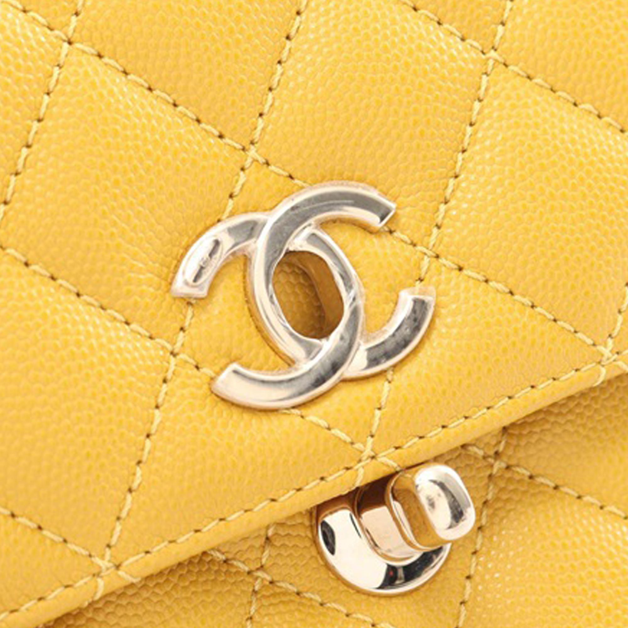 Chanel Yellow Leather Extra Mini Caviar Coco Top Handle Bag