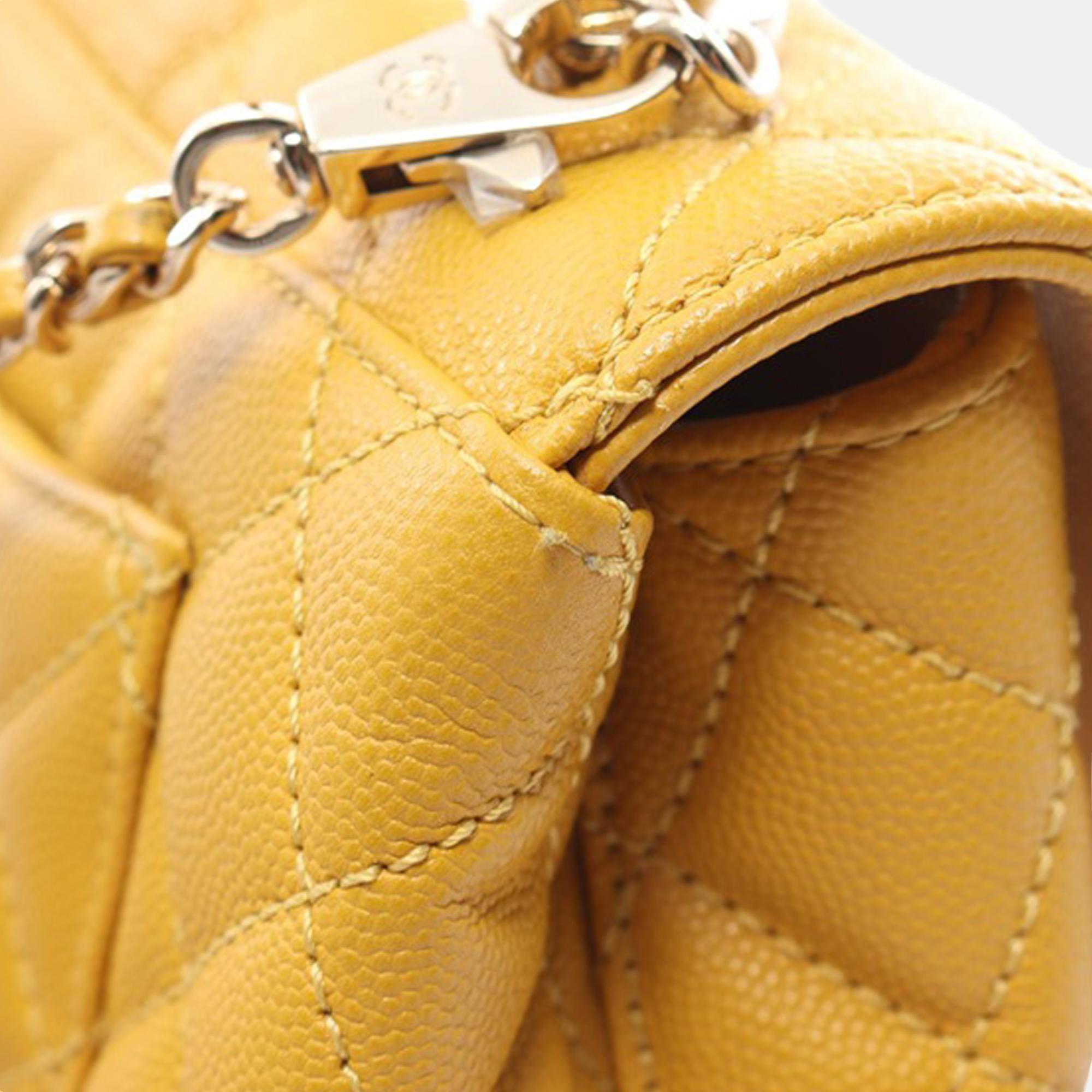 Chanel Yellow Leather Extra Mini Caviar Coco Top Handle Bag