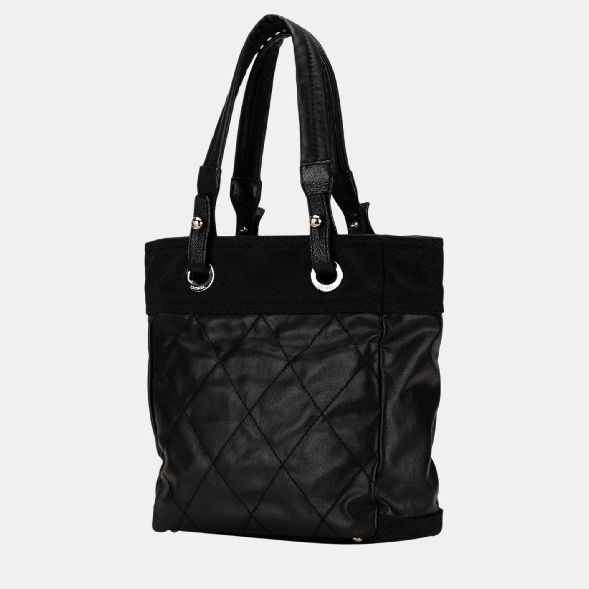 Chanel Black Canvas Small Paris-Biarritz Tote Bag