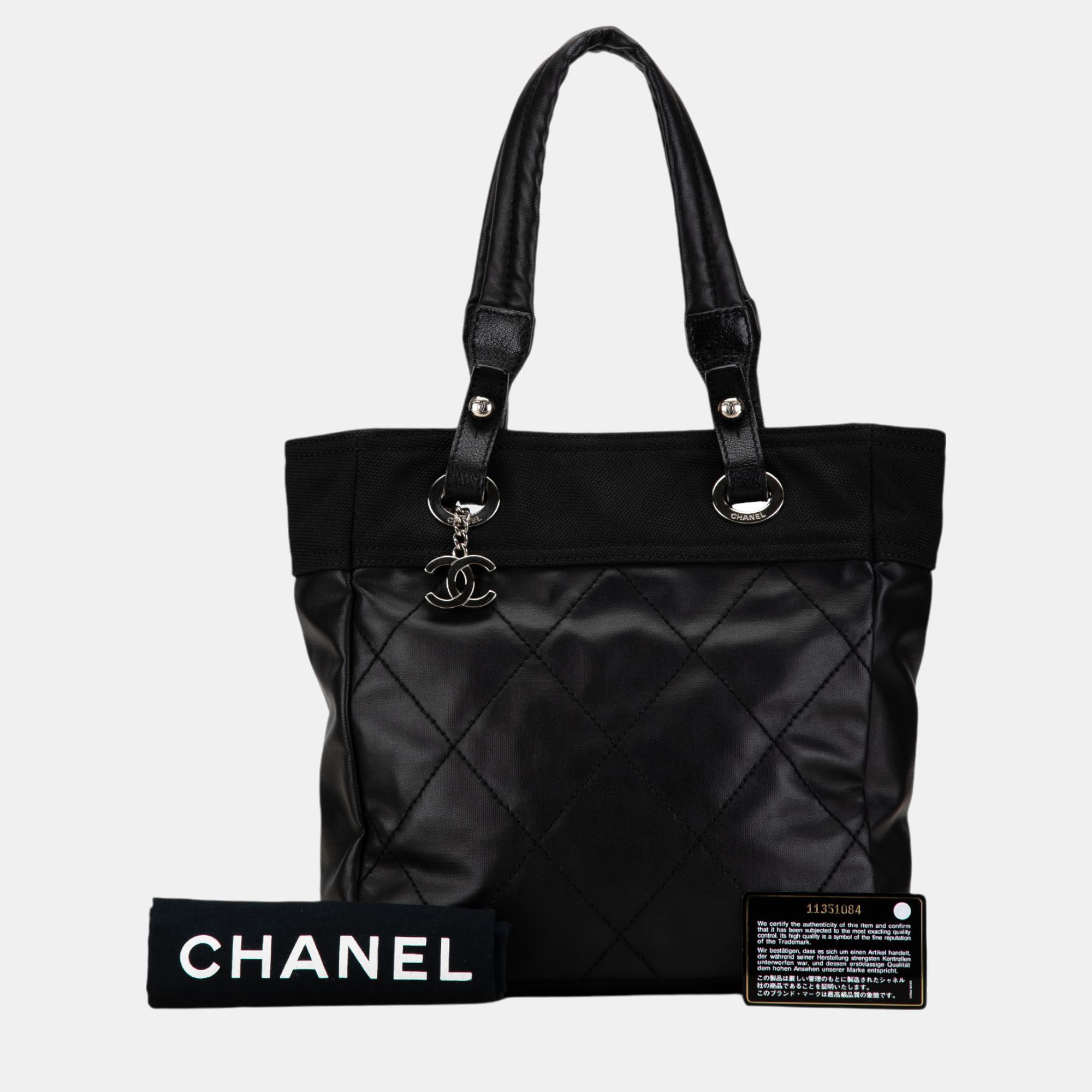 Chanel Black Canvas Small Paris-Biarritz Tote Bag