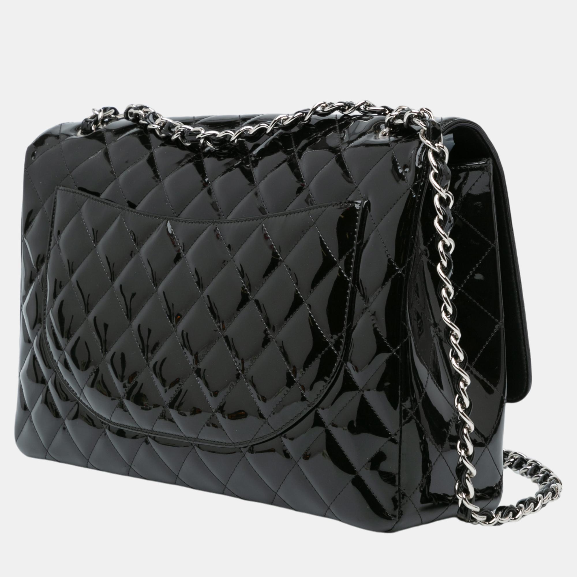 Chanel Black Maxi Classic Patent Double Flap Bag