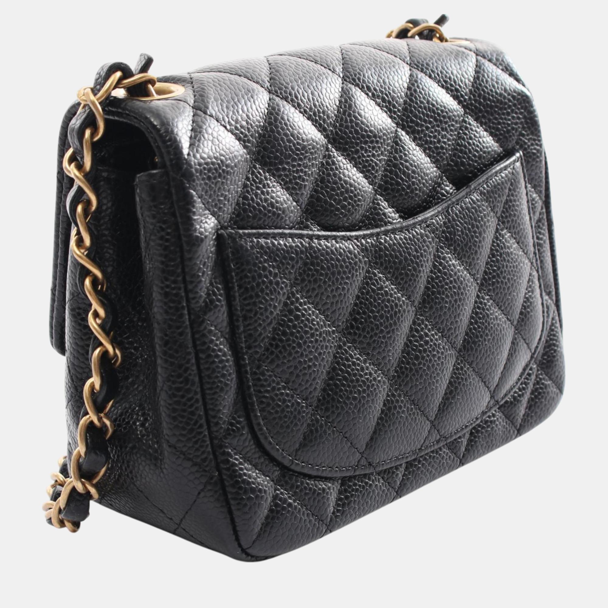 Chanel Black Caviar Skin (Grained Calf) Matelasse Shoulder Bag