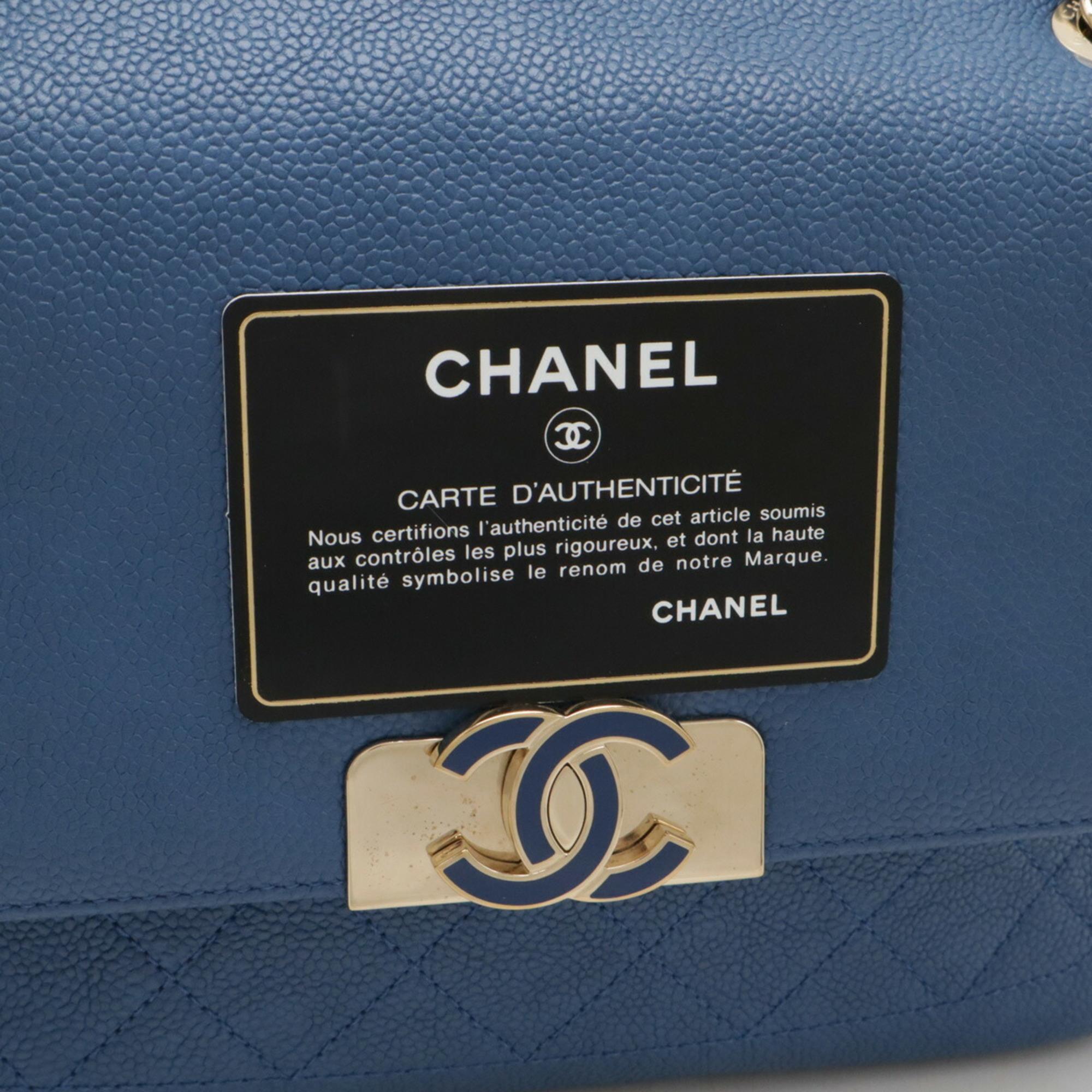 Chanel Blue Caviar Skin Matelasse Coco Mark Chain Shoulder Bag