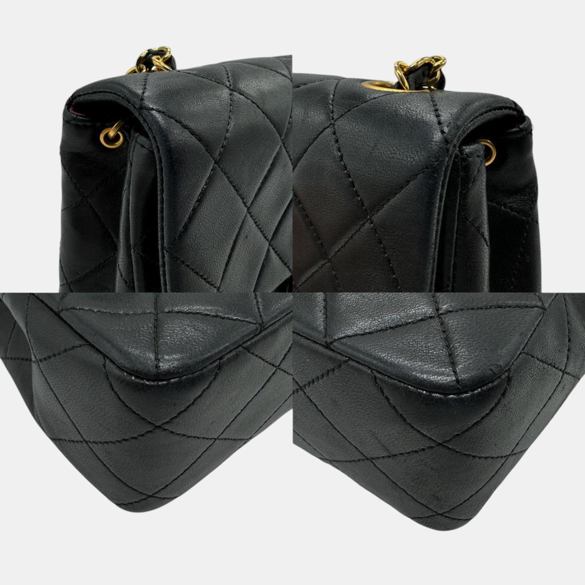 Chanel Black Gold Leather Matelasse Shoulder Bag