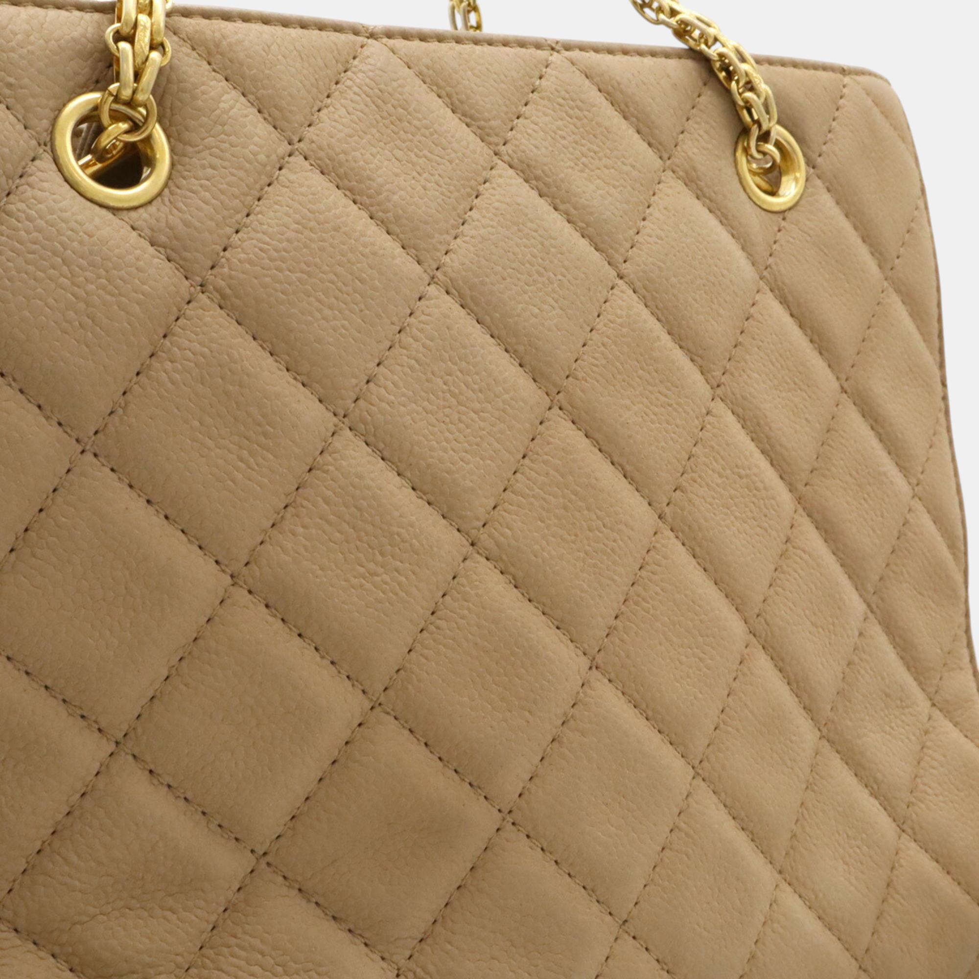 Chanel Beige Caviar Skin Leather 2.55 Chain Tote Bag