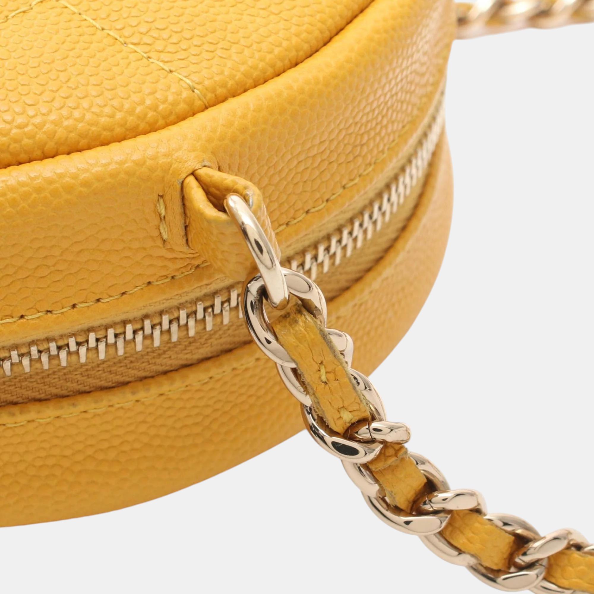 Chanel Yellow Caviar Skin Matelasse Classic Shoulder Bag