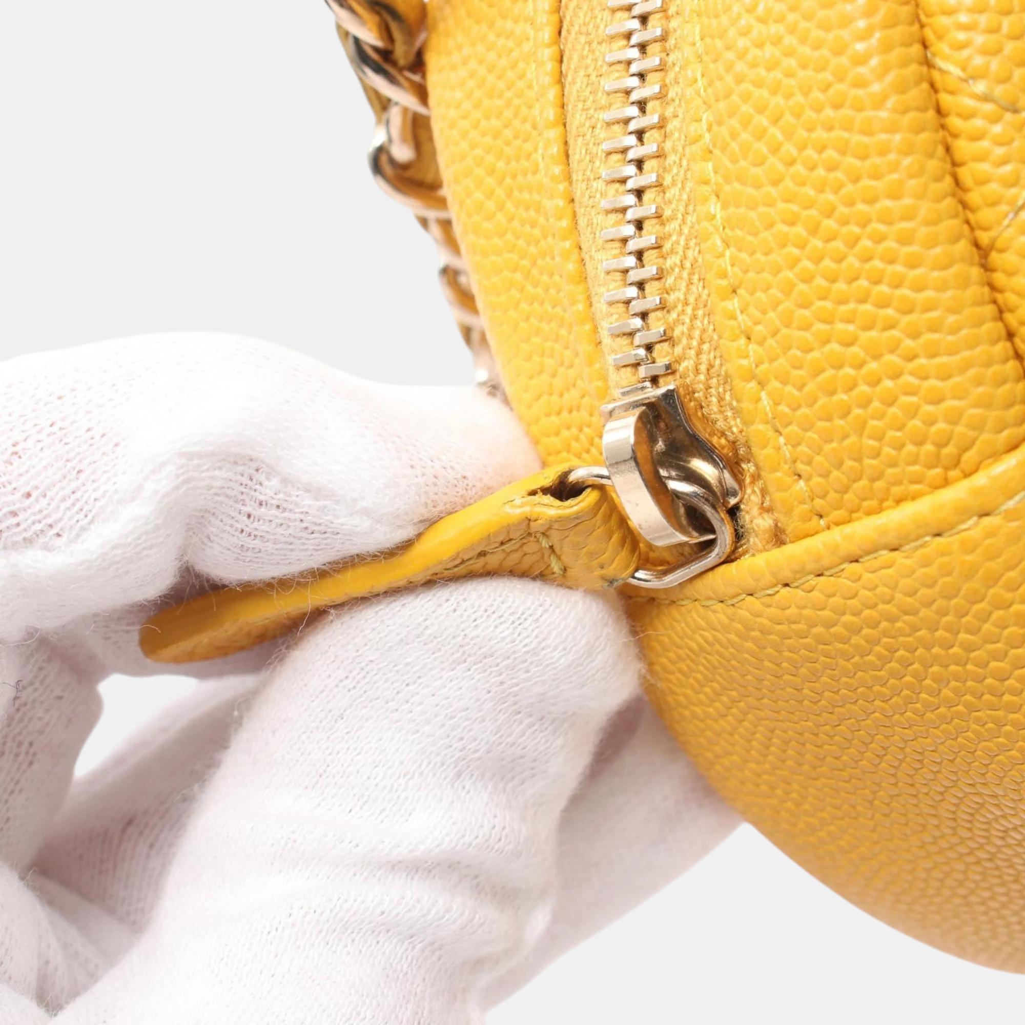 Chanel Yellow Caviar Skin Matelasse Classic Shoulder Bag