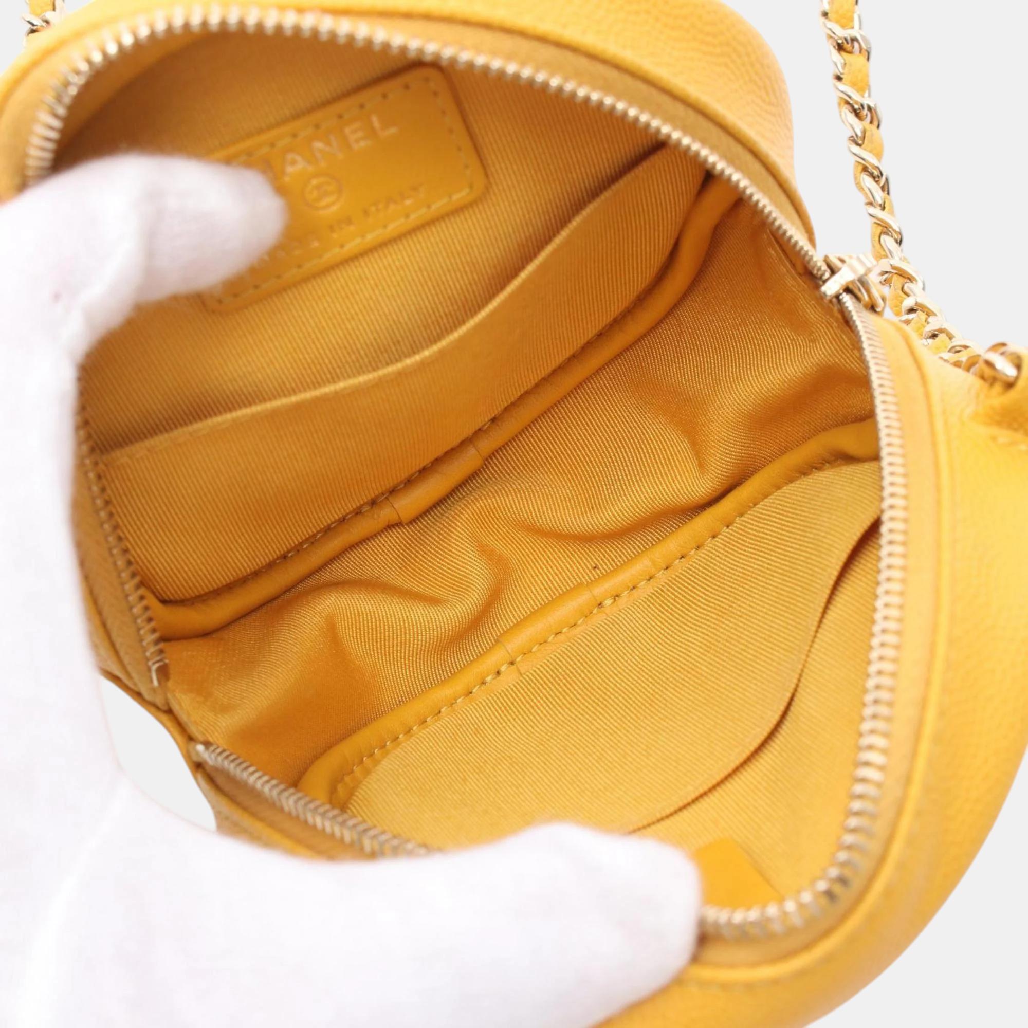 Chanel Yellow Caviar Skin Matelasse Classic Shoulder Bag