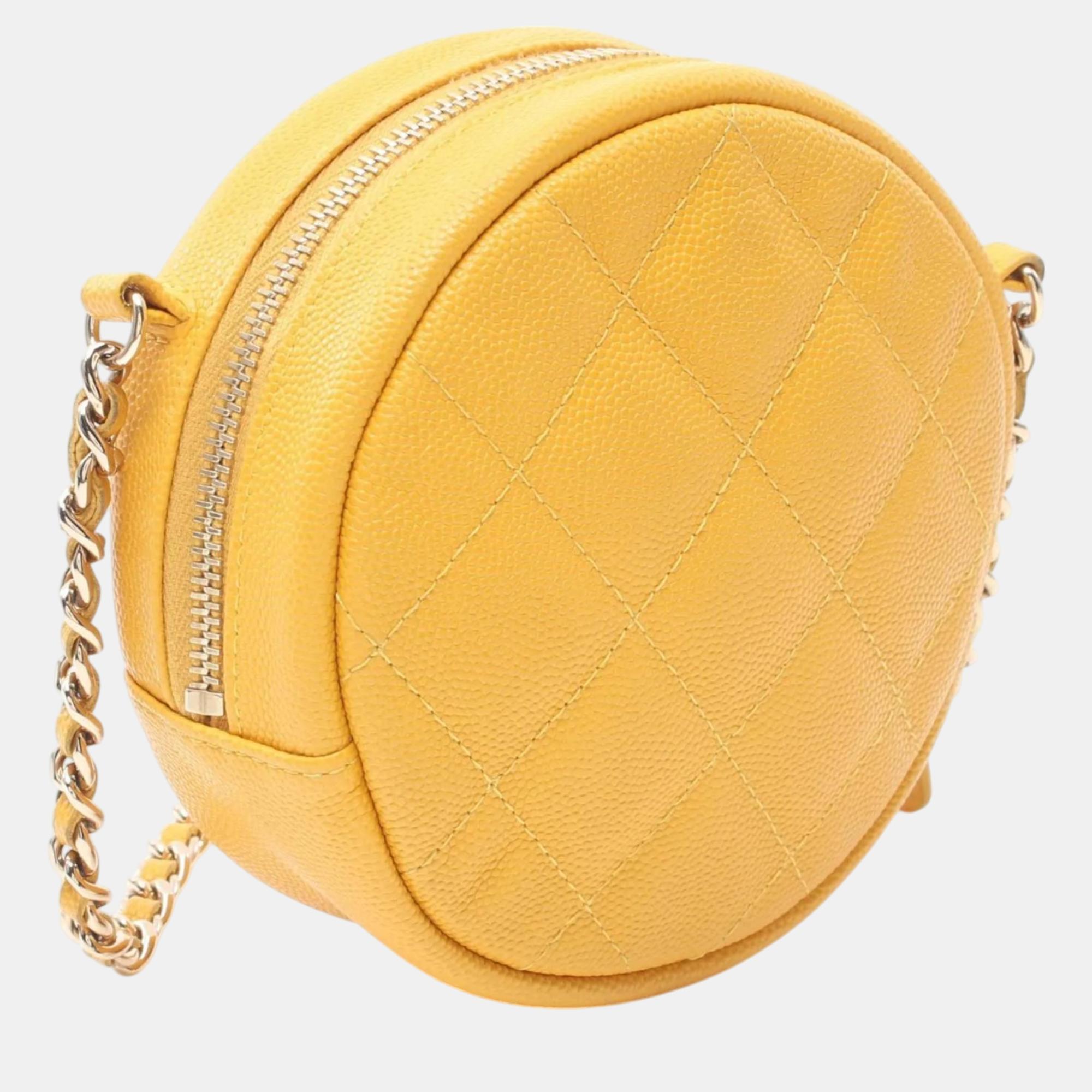 Chanel Yellow Caviar Skin Matelasse Classic Shoulder Bag