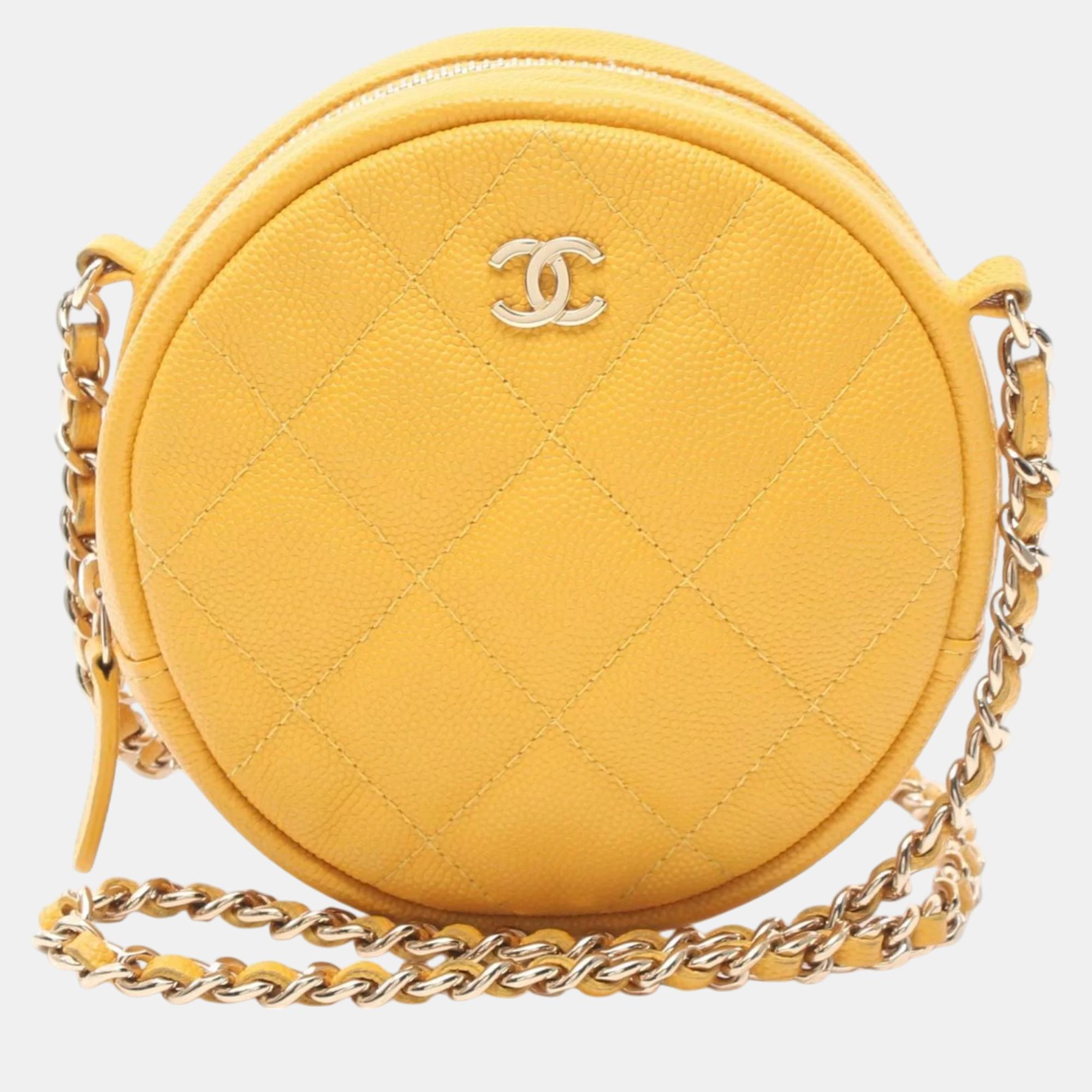 Chanel Yellow Caviar Skin Matelasse Classic Shoulder Bag