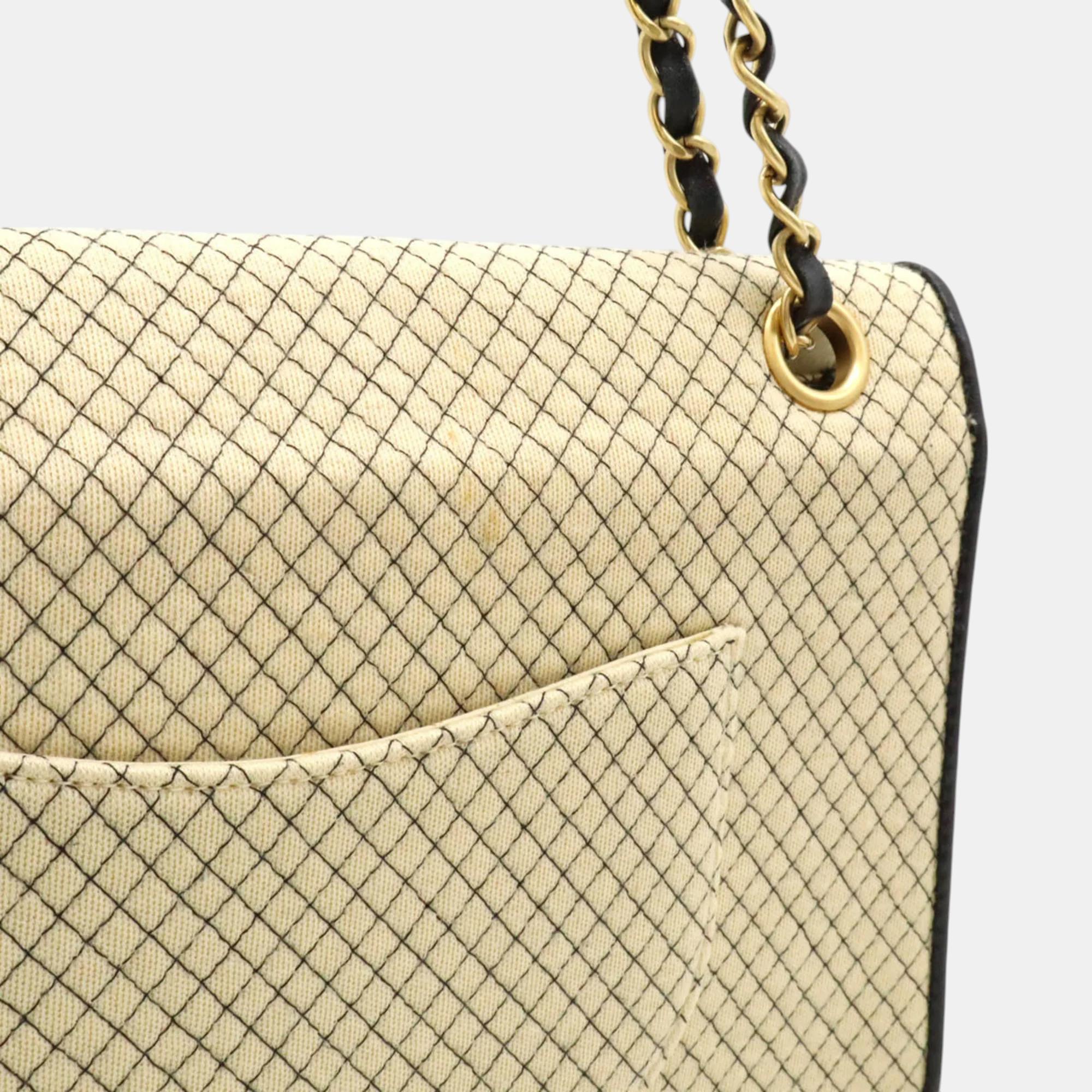 Chanel Cotton Jersey Enamel Micro Quilted Coco Mark Chain Shoulder Bag