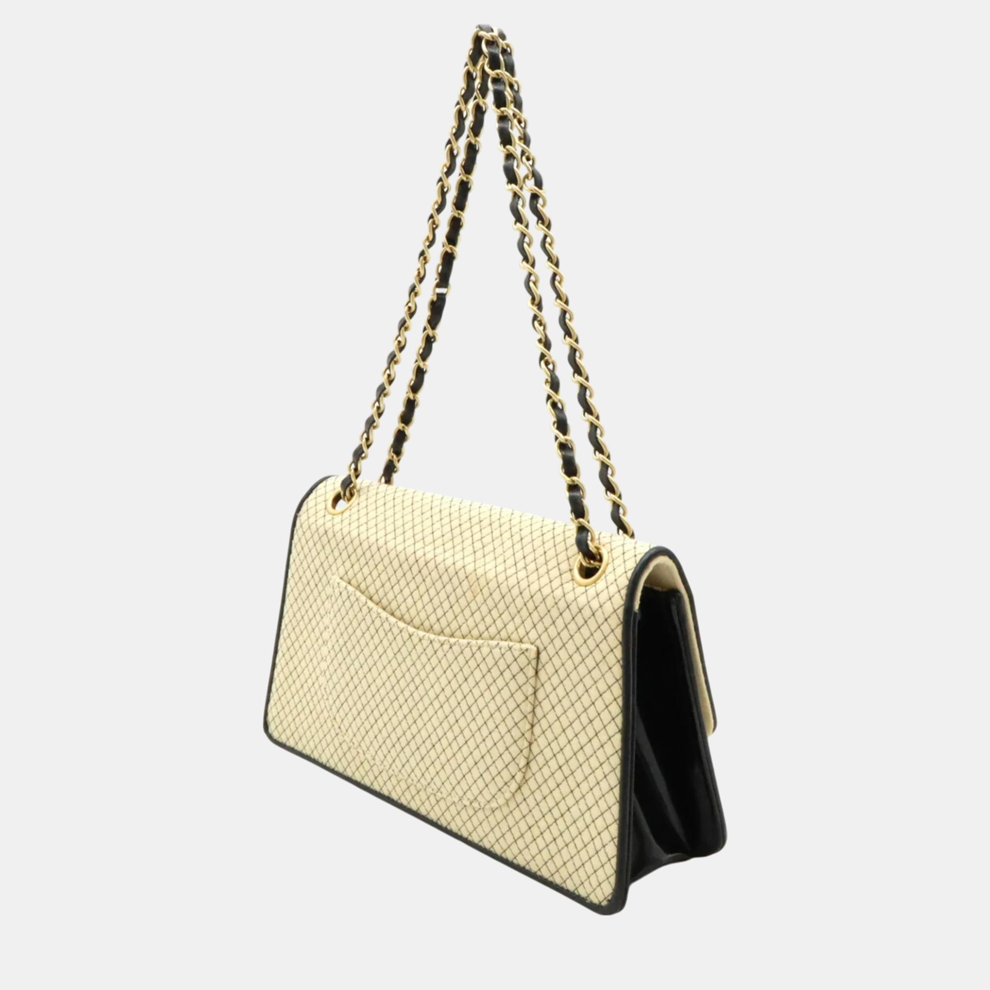 Chanel Cotton Jersey Enamel Micro Quilted Coco Mark Chain Shoulder Bag