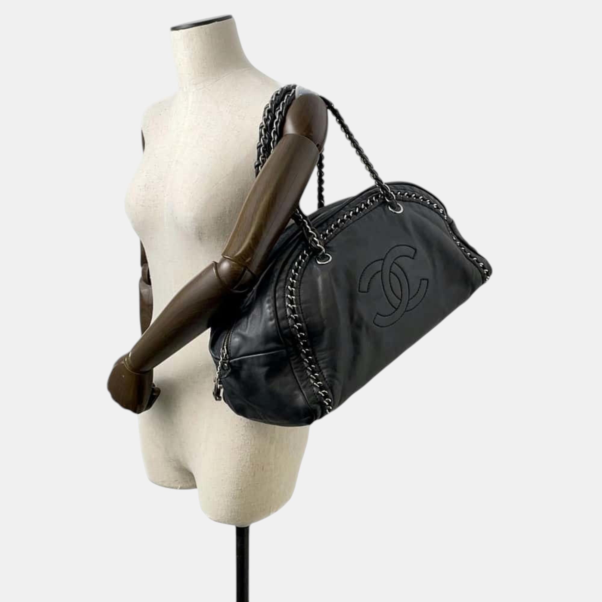 Chanel Black Leather Coco Mark Chain Shoulder Bag