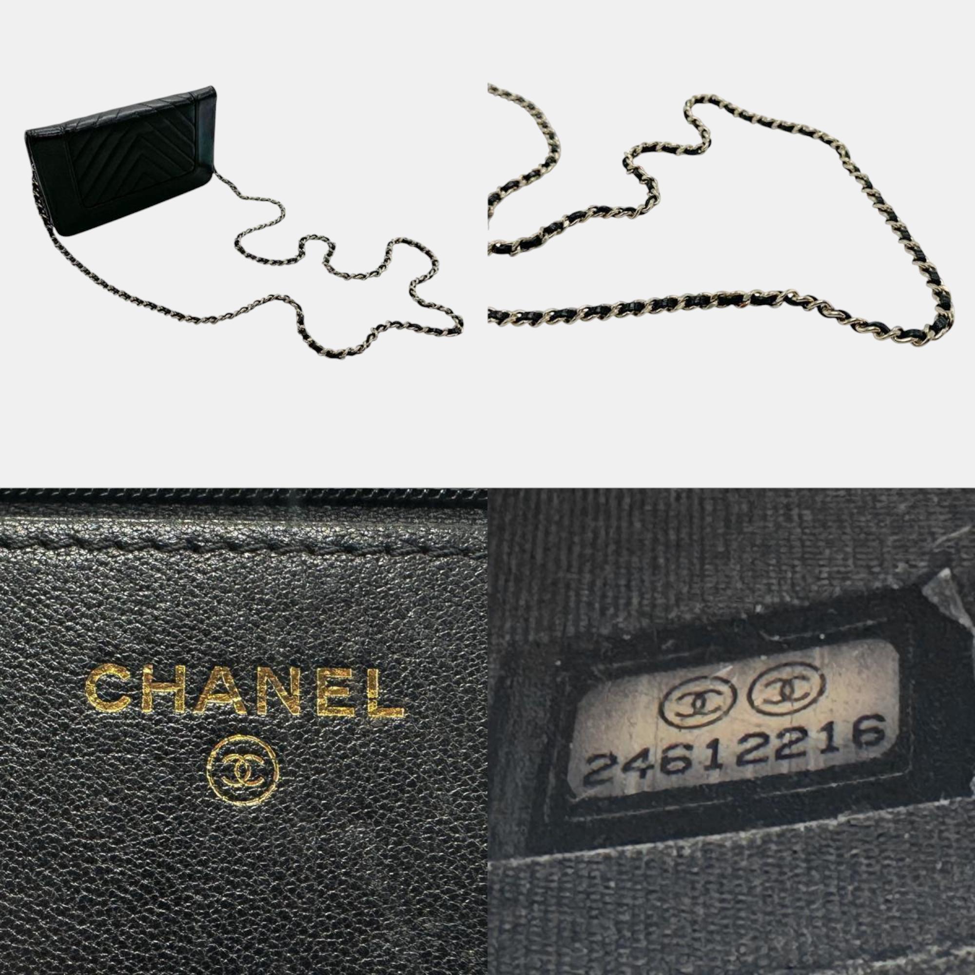 Chanel Black Lambskin Mademoiselle Chain Wallet