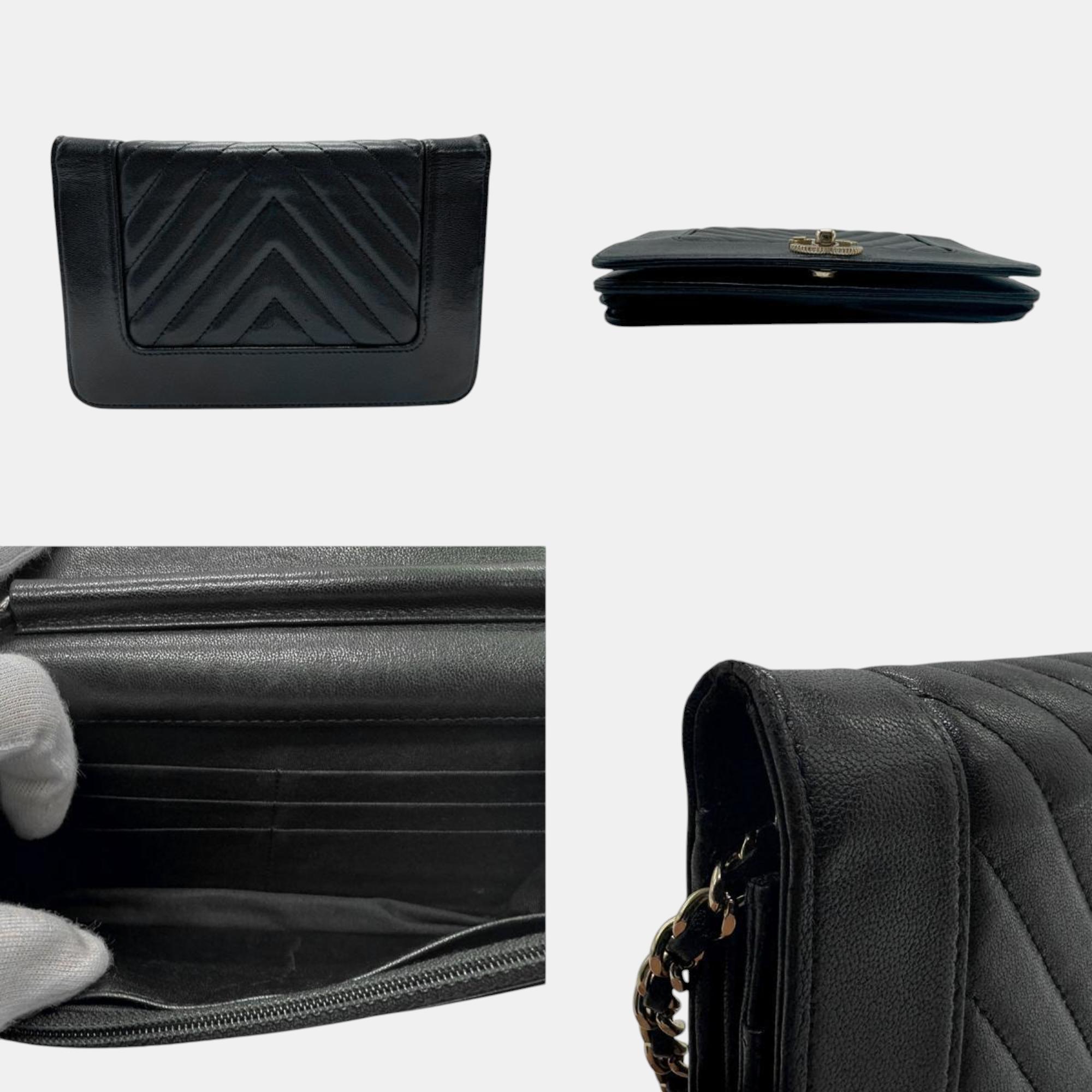 Chanel Black Lambskin Mademoiselle Chain Wallet