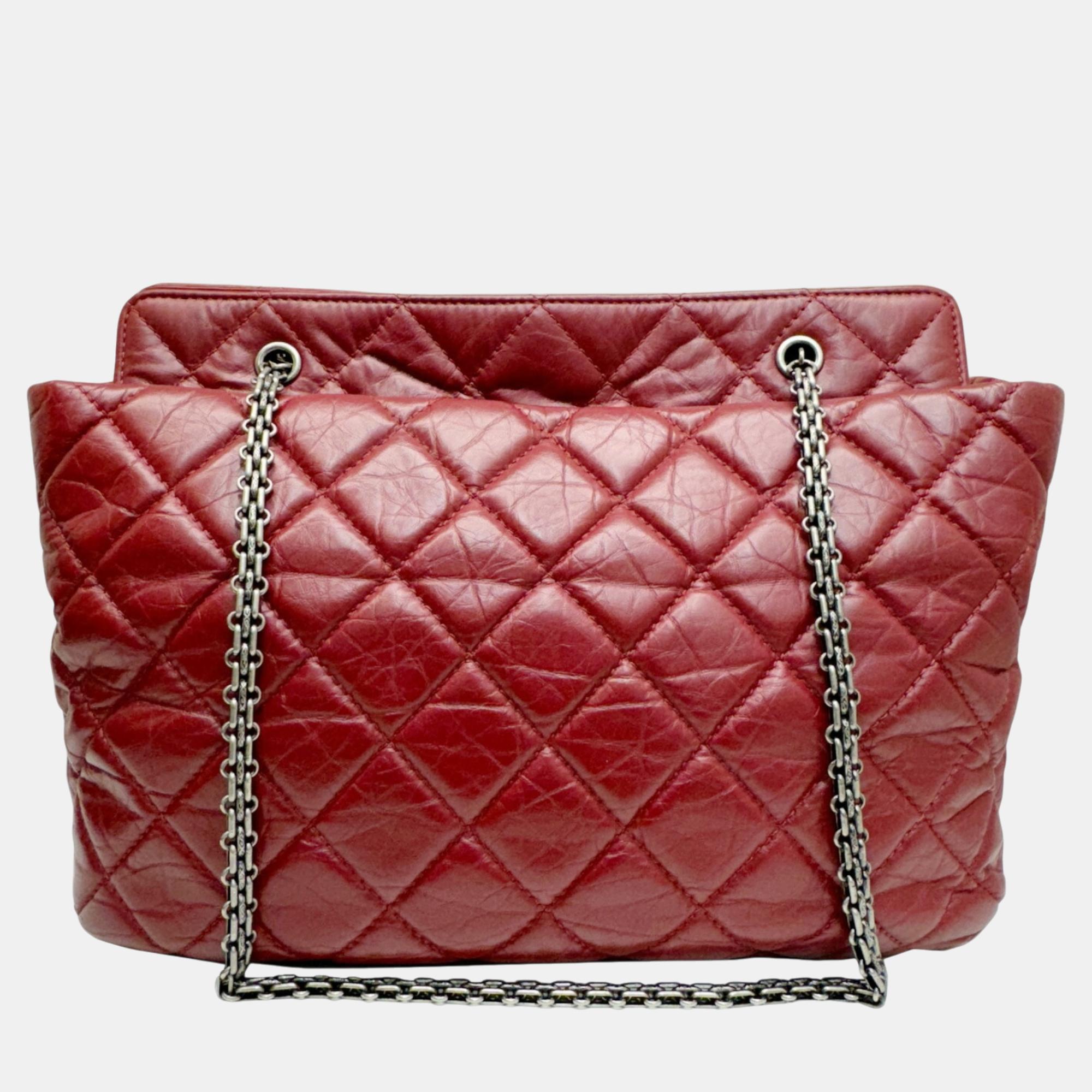 Chanel Red Leather Bordeaux Matelasse 2.55 Chain Tote Bag