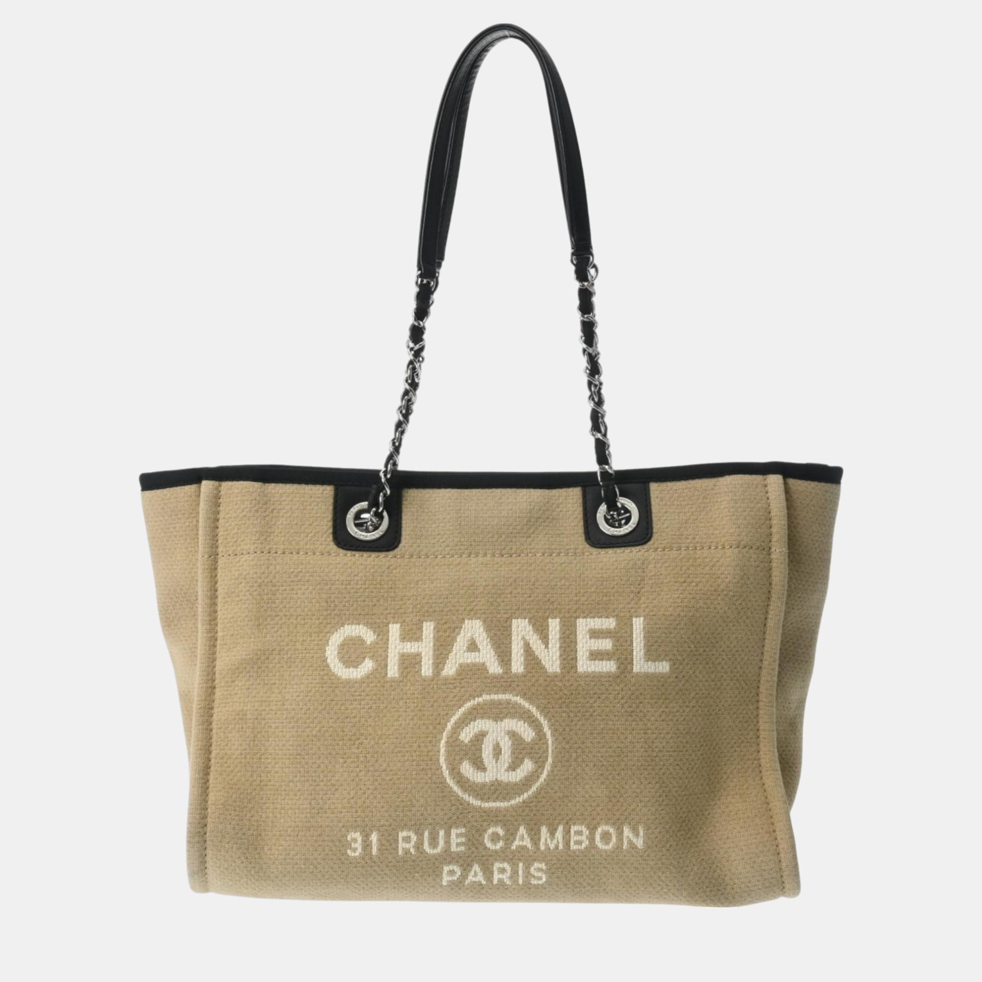 Chanel Beige/Black Canvas/Leather Deauville Chain Tote Bag