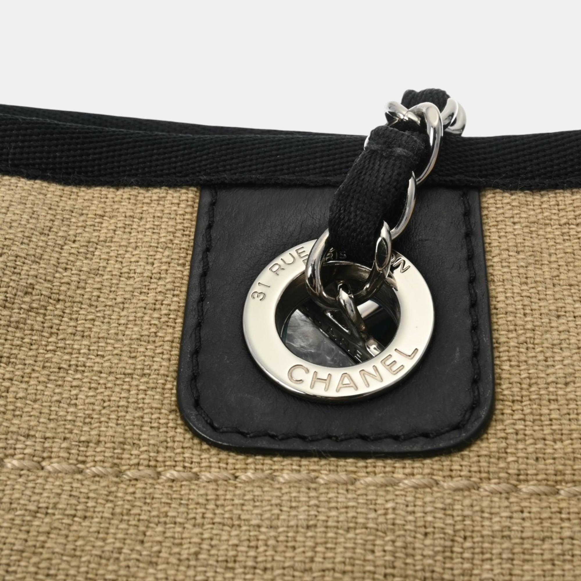 Chanel Beige/Black Canvas/Leather Deauville Chain Tote Bag