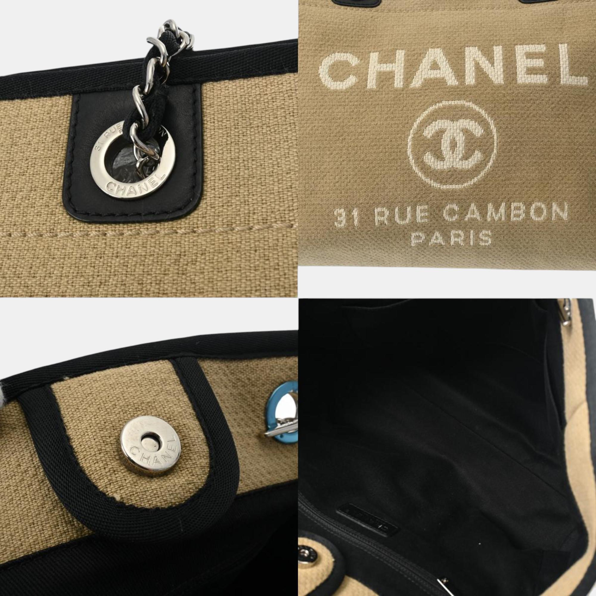 Chanel Beige/Black Canvas/Leather Deauville Chain Tote Bag