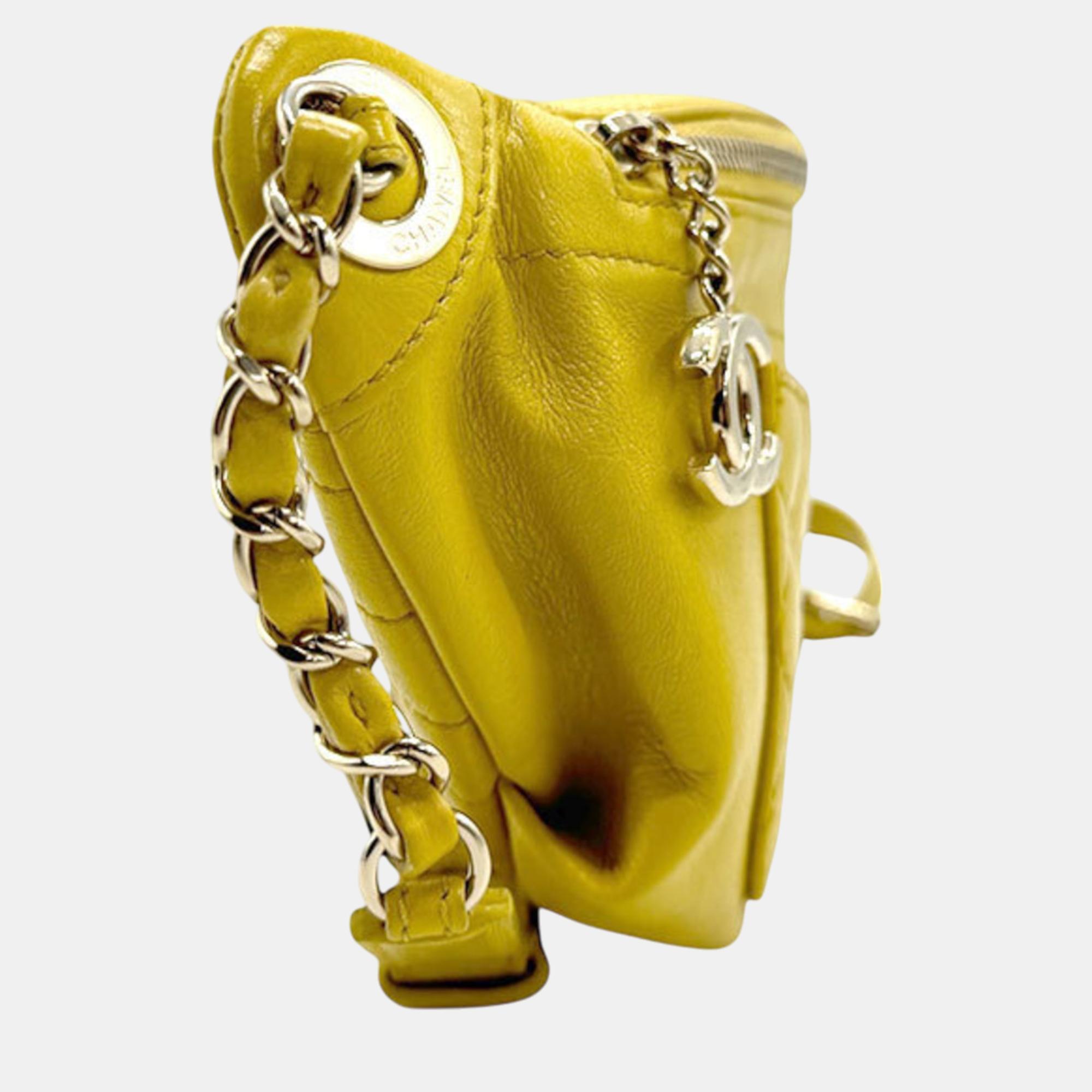 Chanel Yellow Gold Leather Matelasse Belt Body Bag