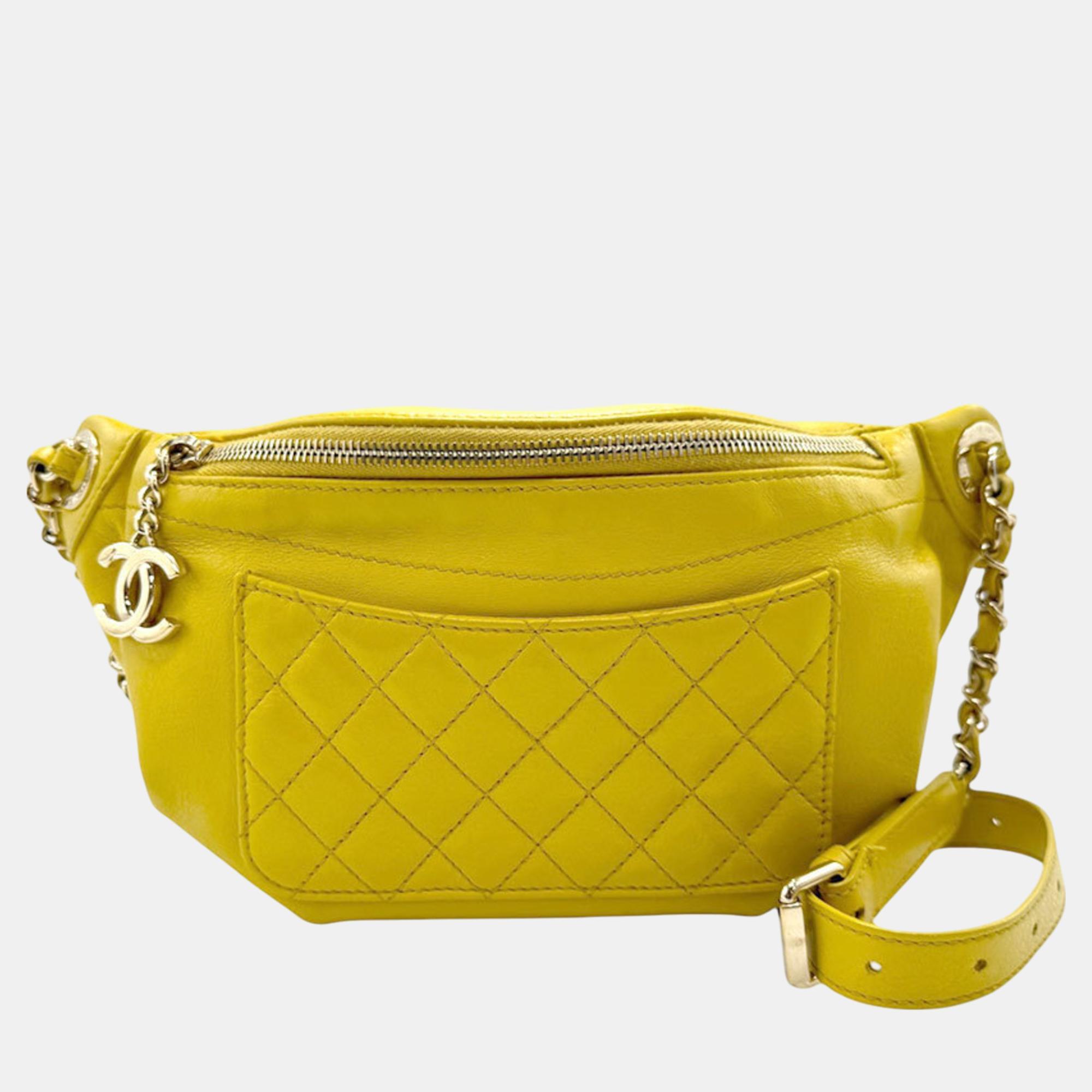 Chanel Yellow Gold Leather Matelasse Belt Body Bag