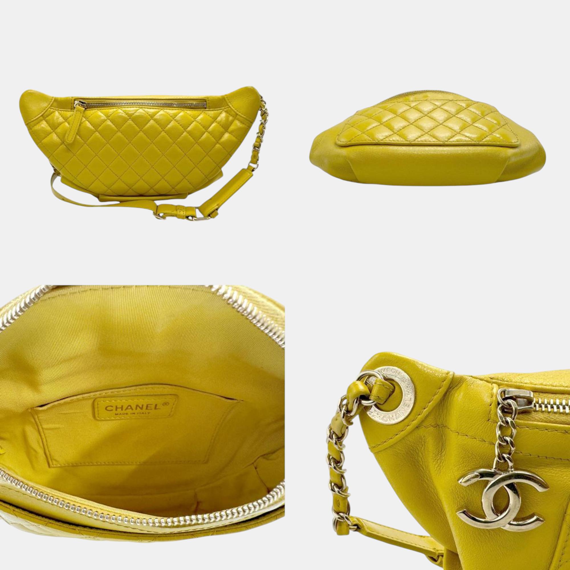 Chanel Yellow Gold Leather Matelasse Belt Body Bag