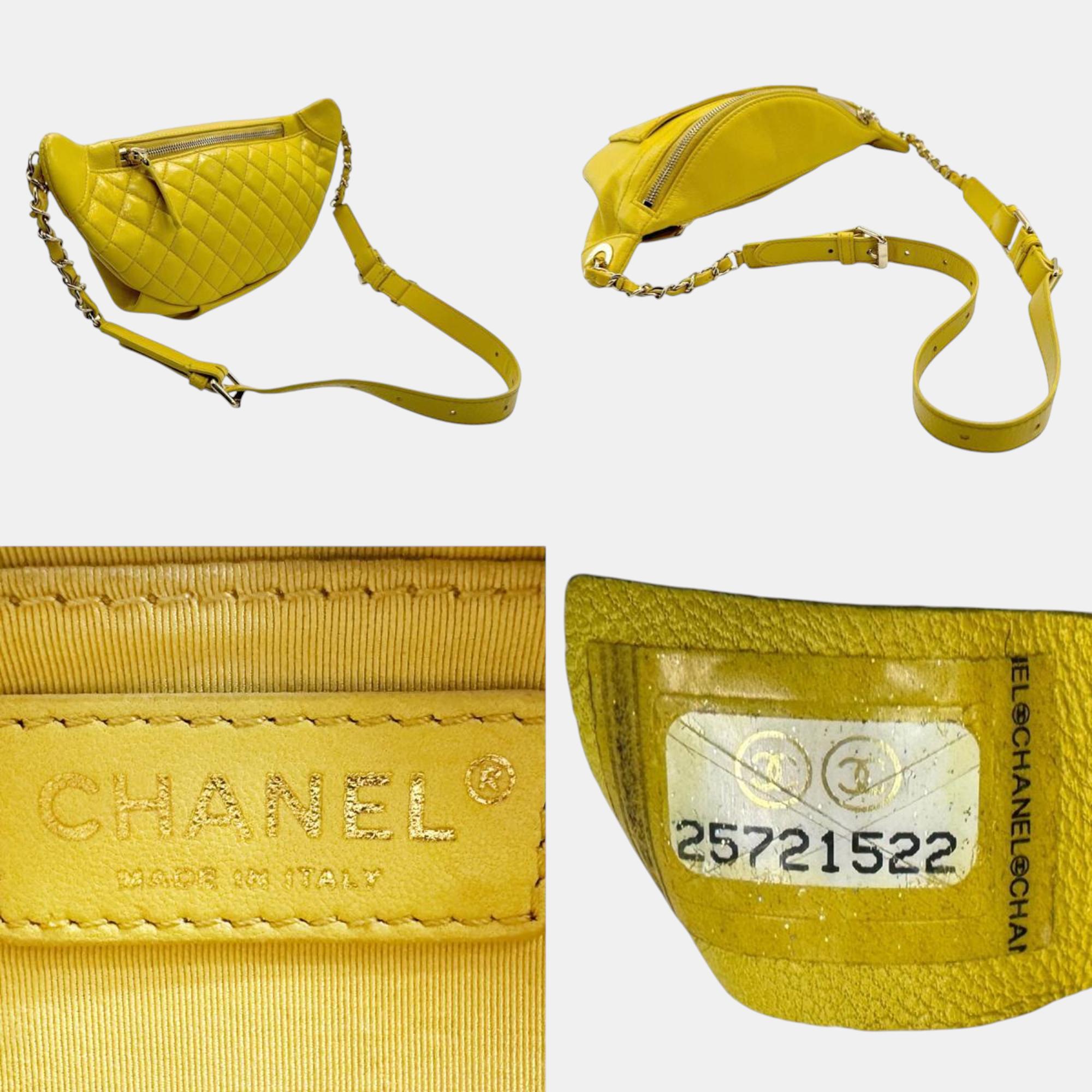 Chanel Yellow Gold Leather Matelasse Belt Body Bag