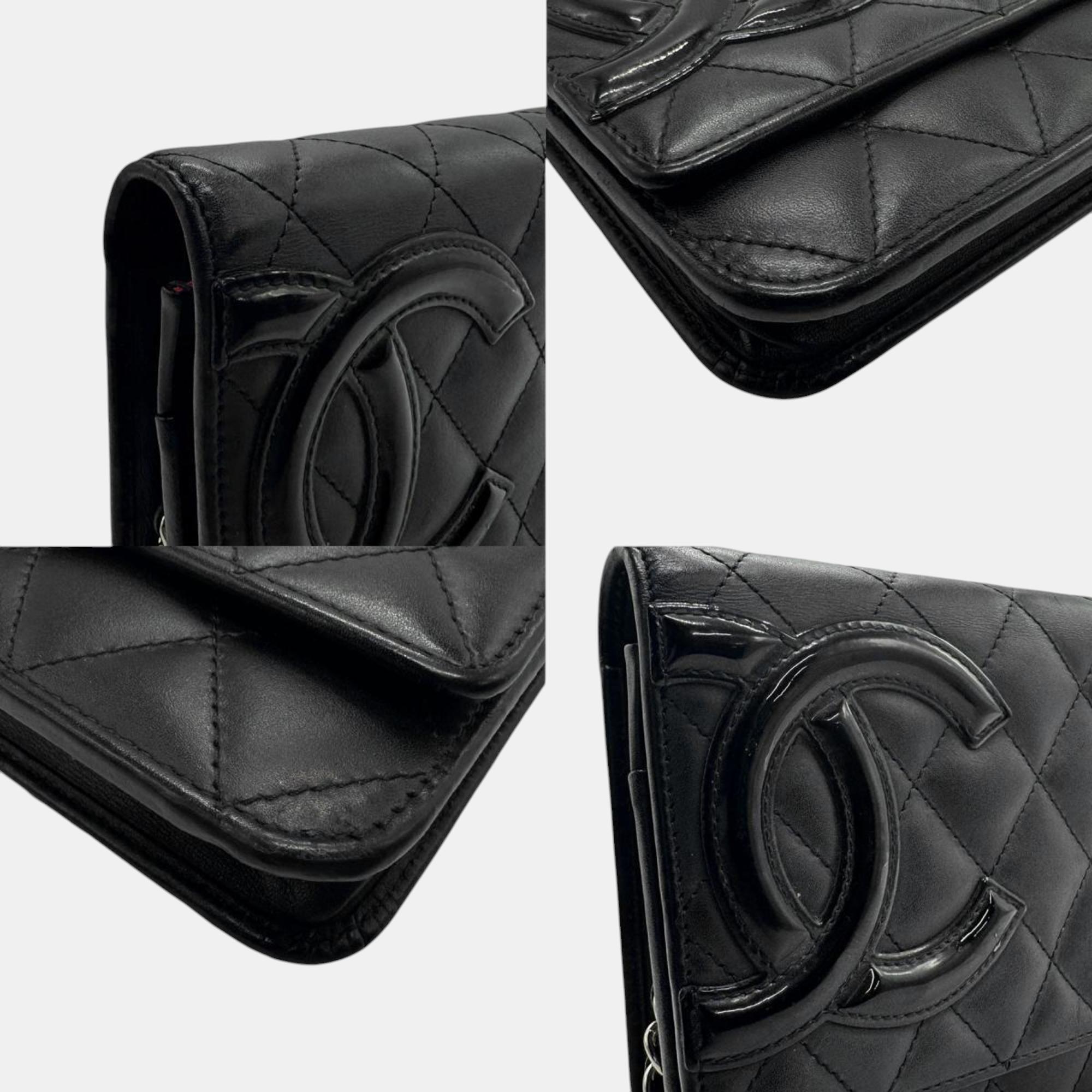 Chanel Black Lambskin Cambon Line Chain Wallet